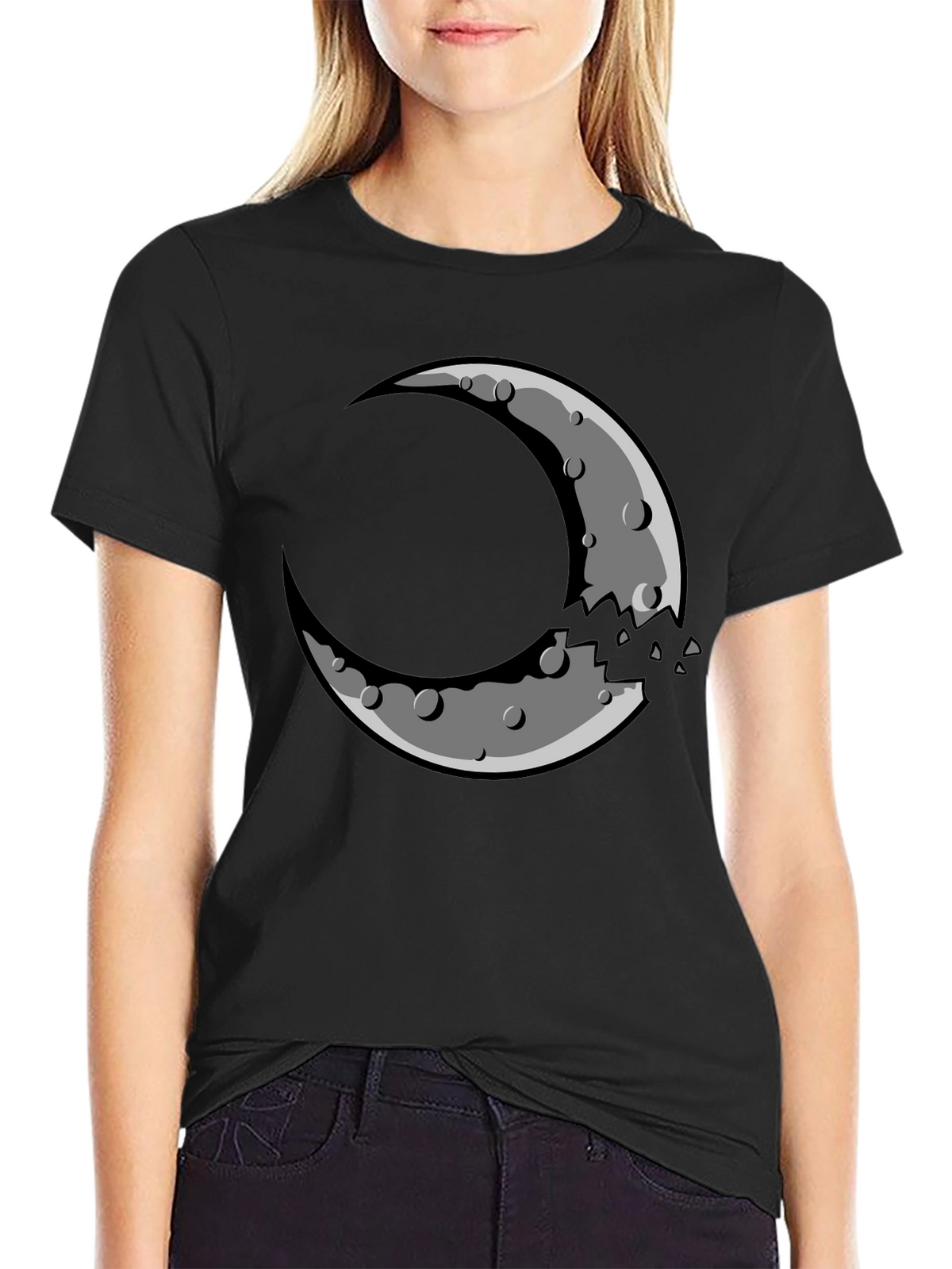 Crescent Moon Graphic Tee - Black Cotton Blend Shirt
