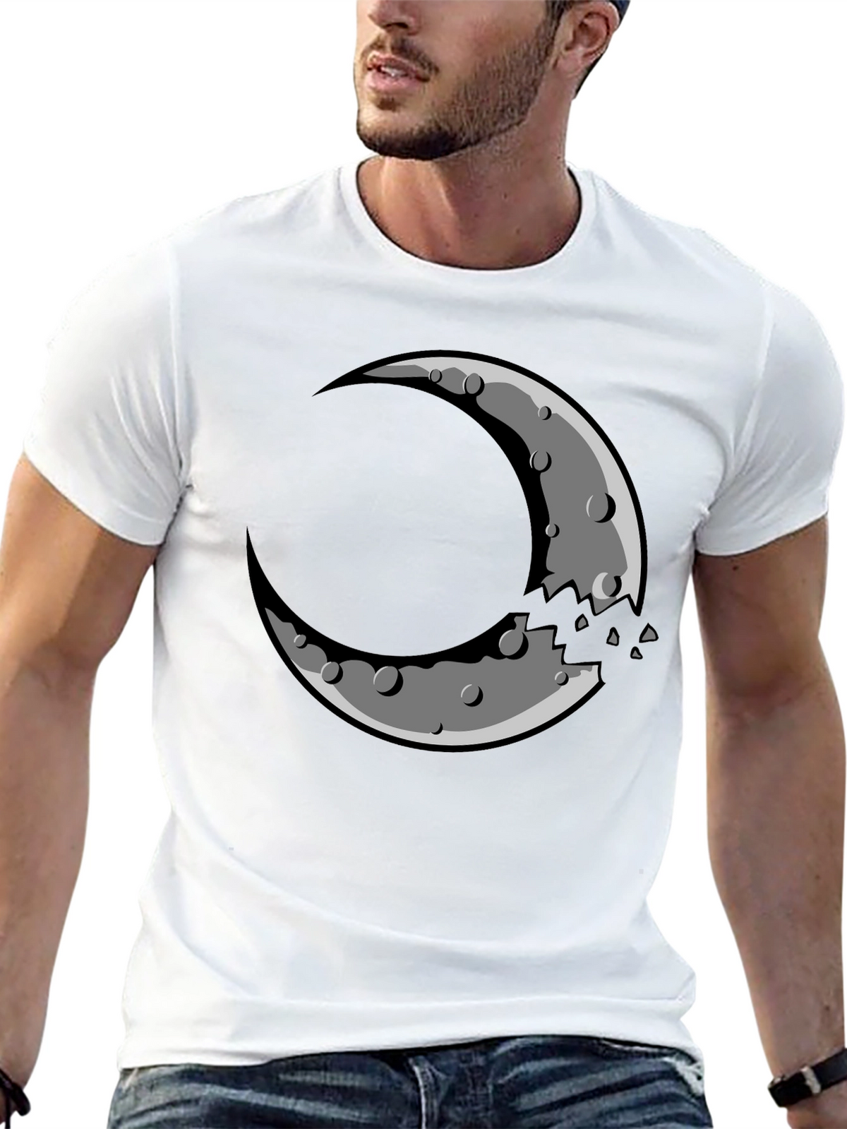 Crescent Moon Graphic Tee - Black Cotton Blend Shirt