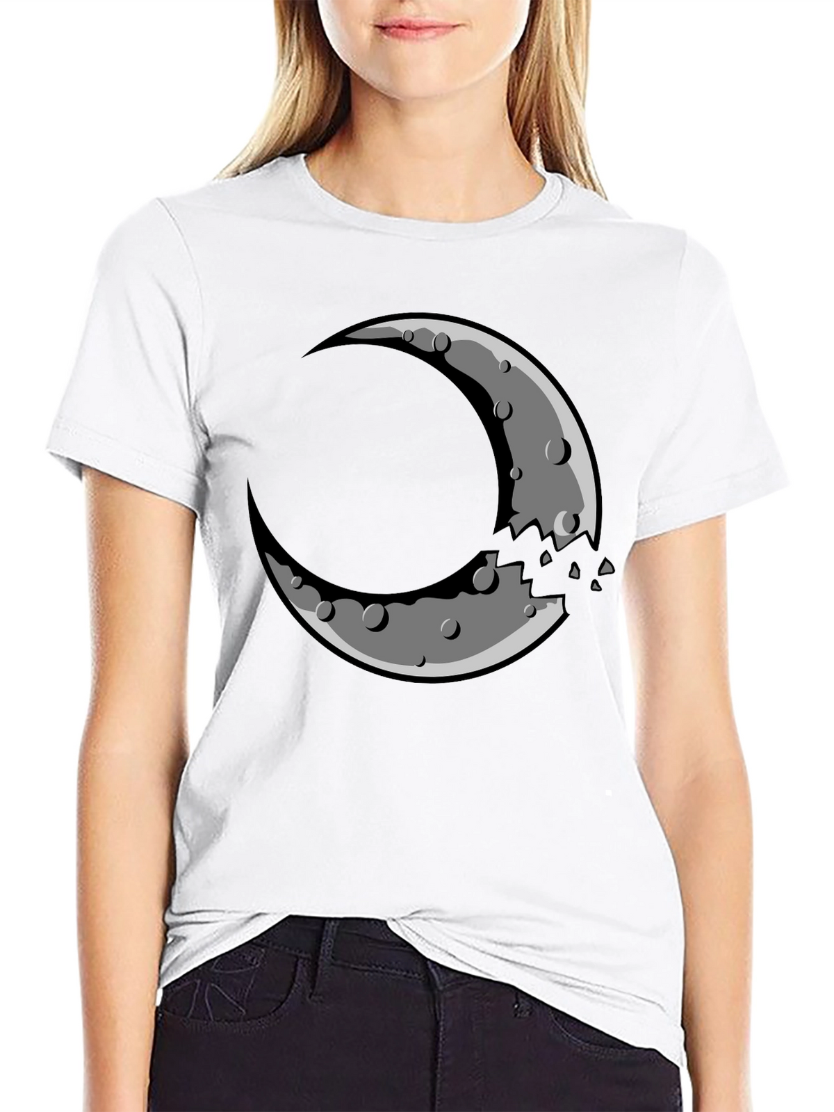 Crescent Moon Graphic Tee - Black Cotton Blend Shirt
