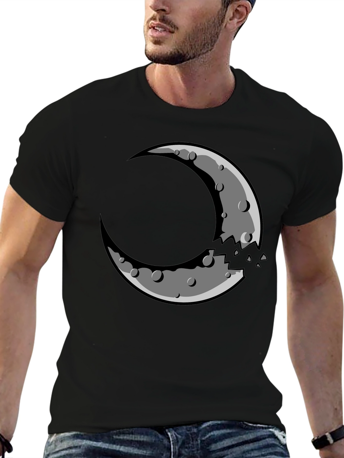 Crescent Moon Graphic Tee - Black Cotton Blend Shirt