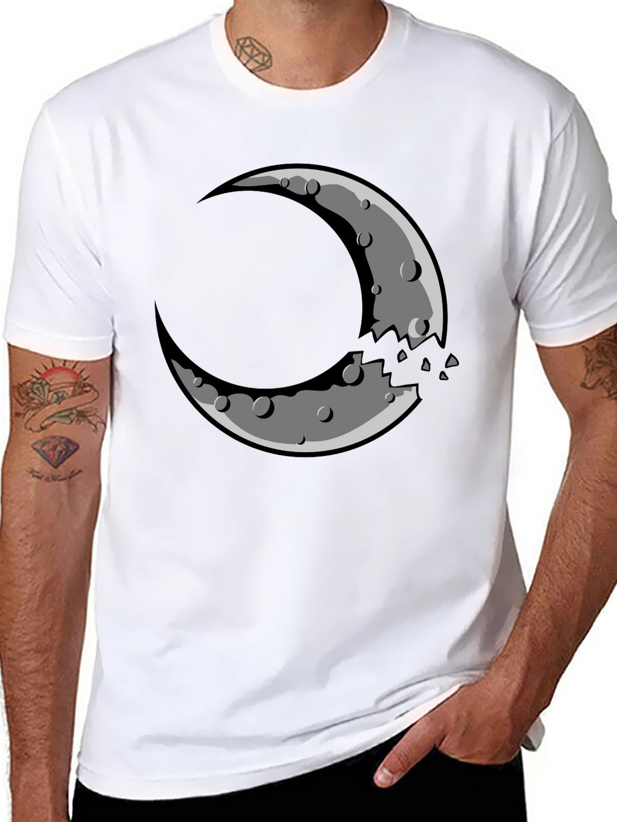 Crescent Moon Graphic Tee - Black Cotton Blend Shirt