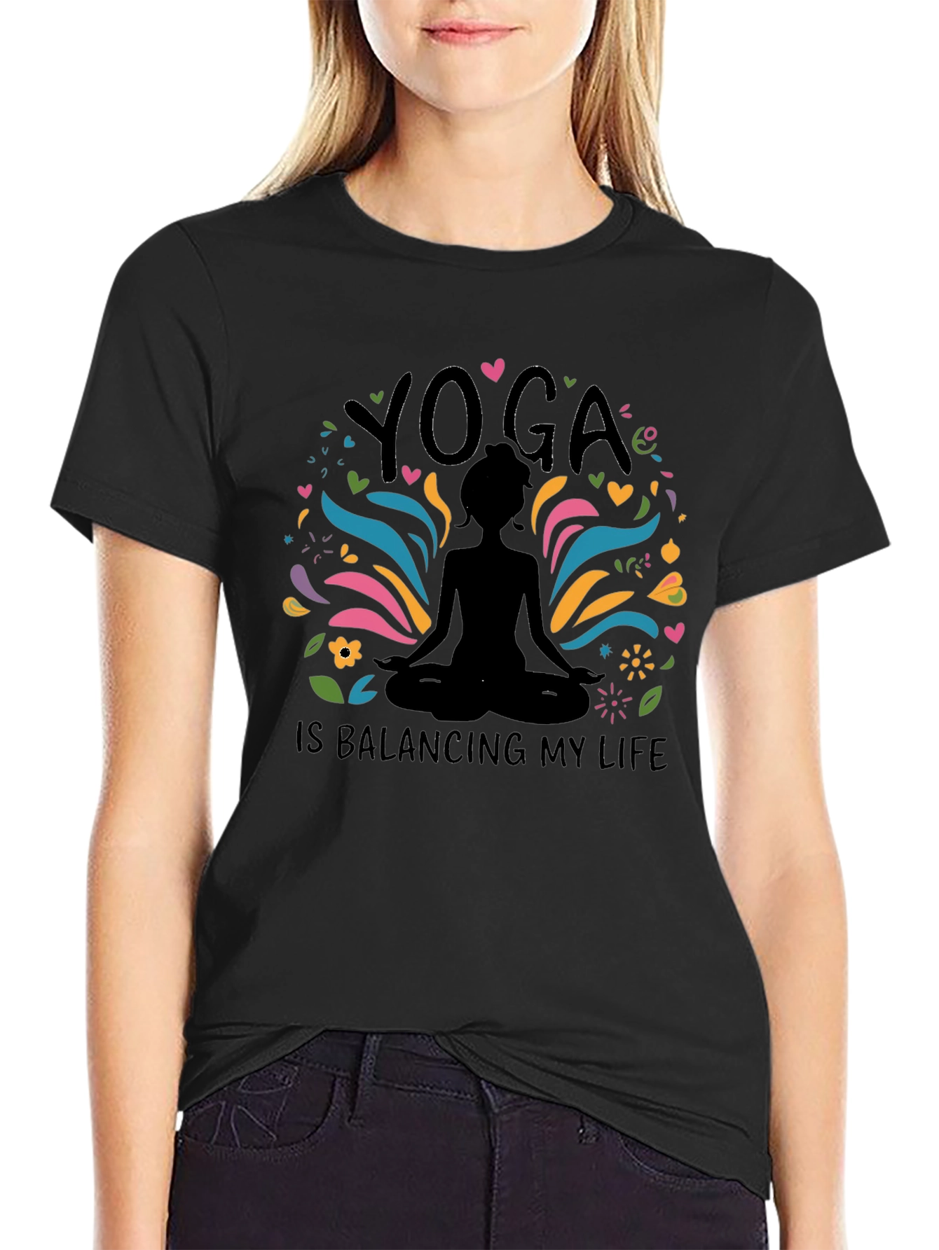 Yoga Balancing Life Black T-Shirt