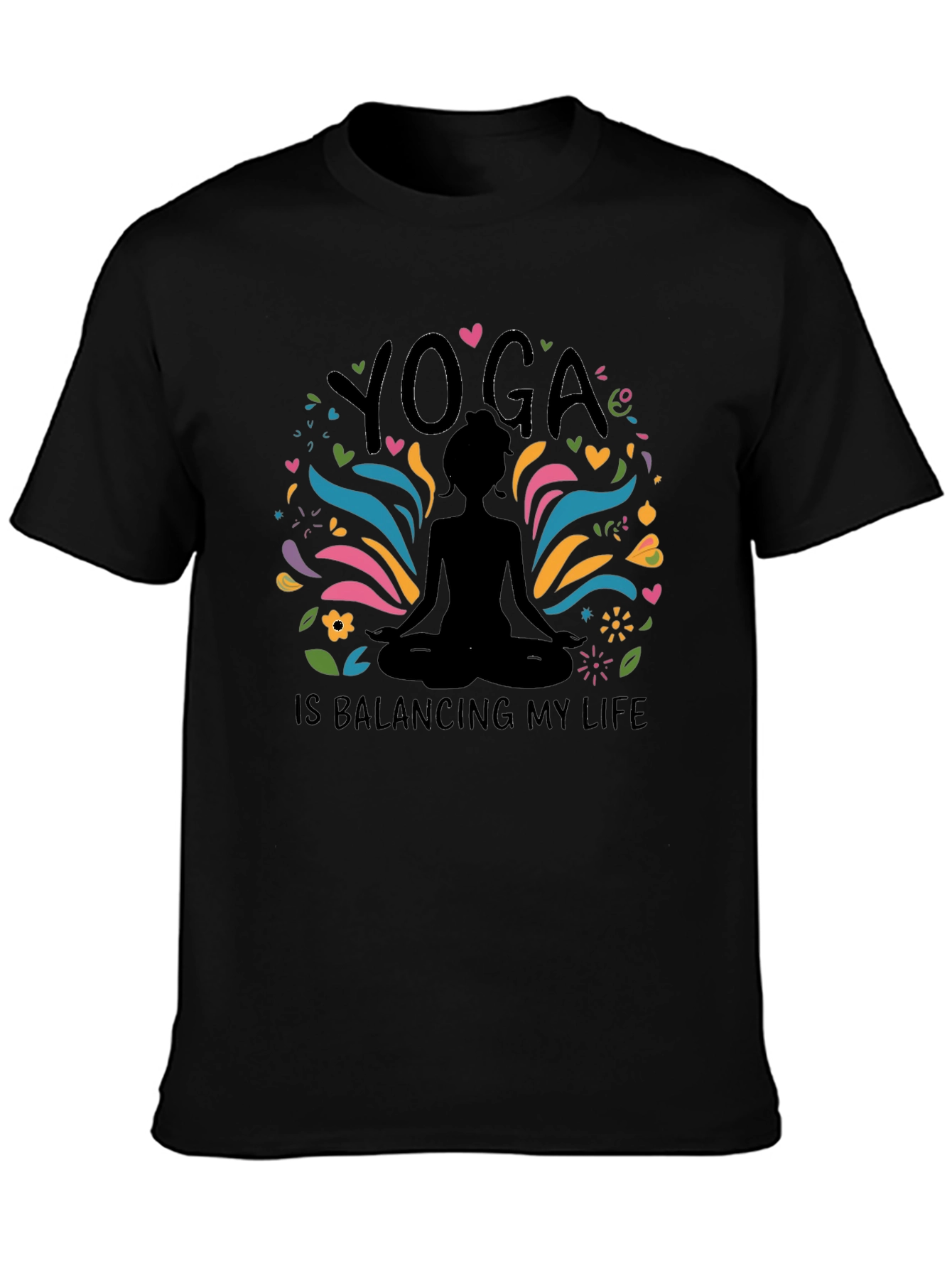 Yoga Balancing Life Black T-Shirt