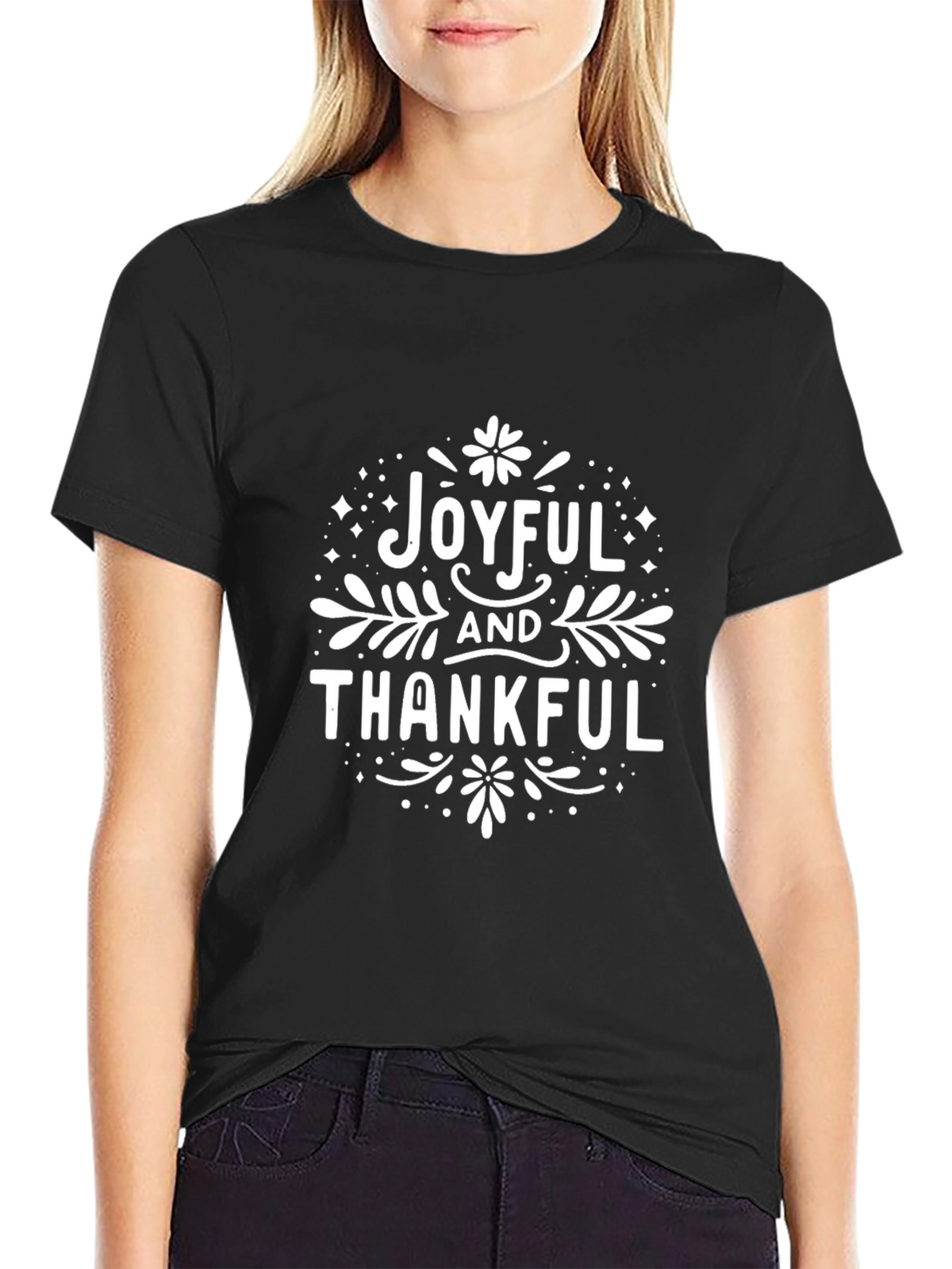 Joyful and Thankful Graphic Tee - Black Unisex T-Shirt