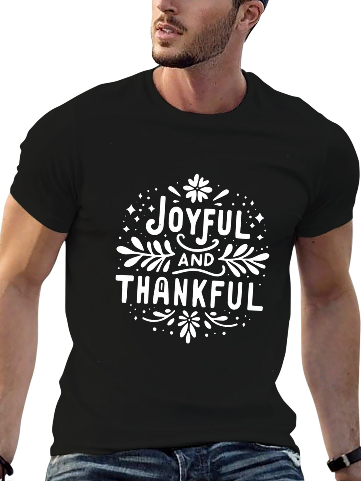 Joyful and Thankful Graphic Tee - Black Unisex T-Shirt