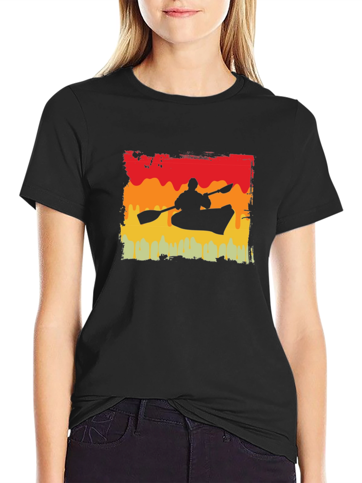 Kayak Silhouette T-Shirt - Retro Sunset Design