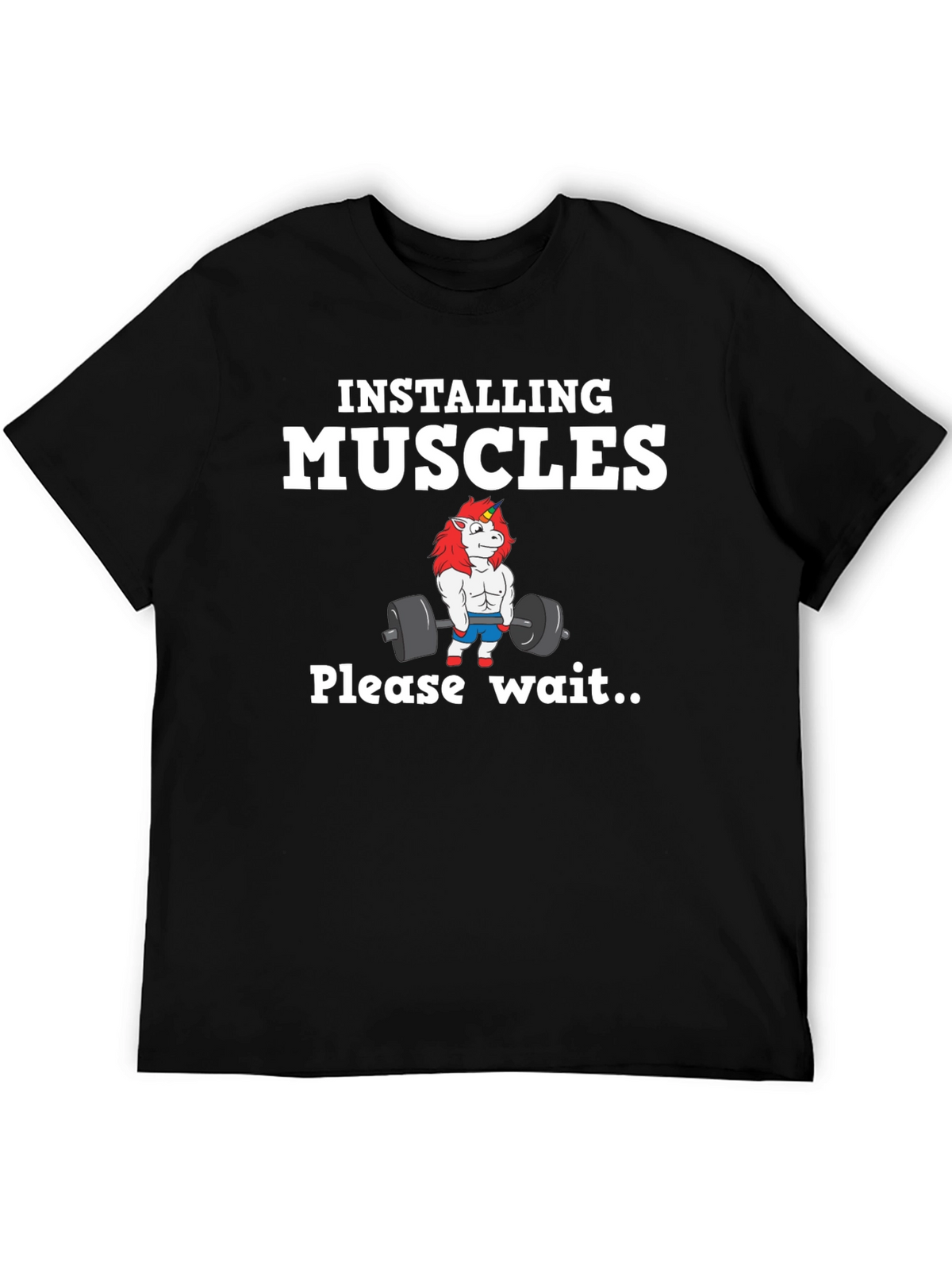 Installing Muscles Unicorn Black T-Shirt
