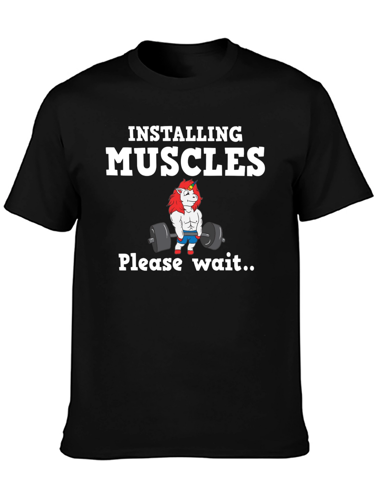 Installing Muscles Unicorn Black T-Shirt