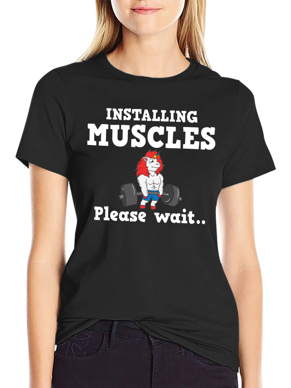 Installing Muscles Unicorn Black T-Shirt