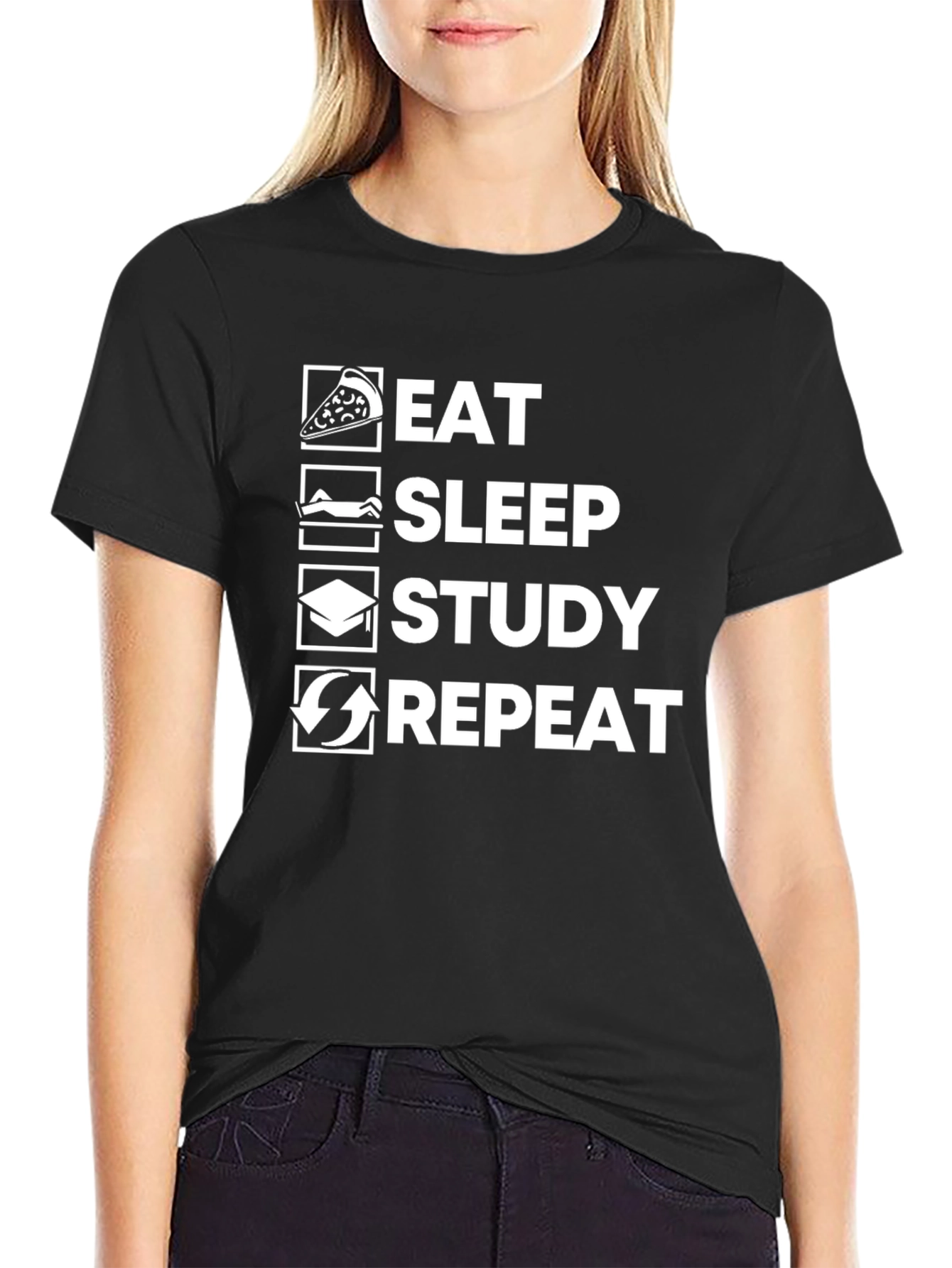 Eat Sleep Study Repeat Graphic T-Shirt