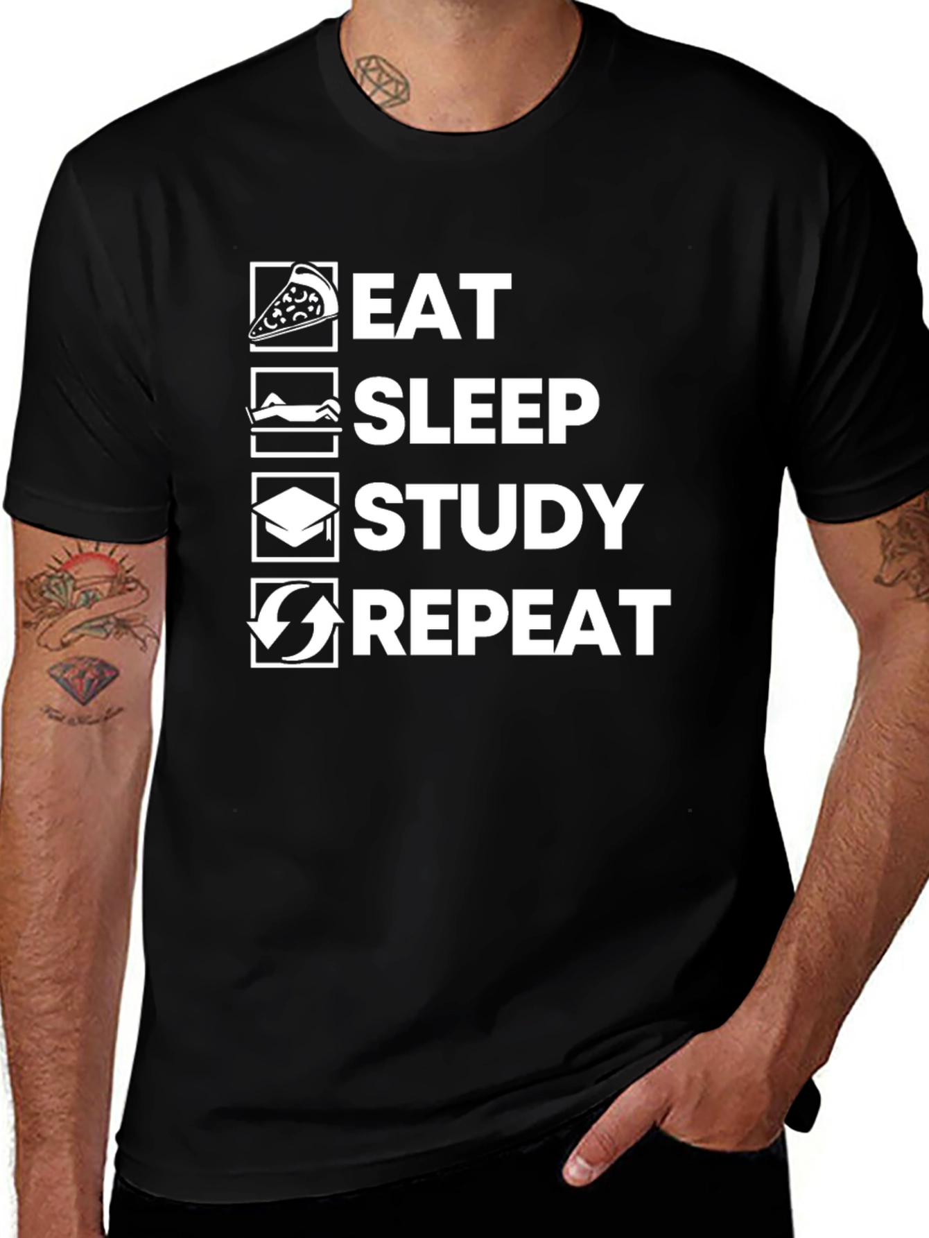 Eat Sleep Study Repeat Graphic T-Shirt