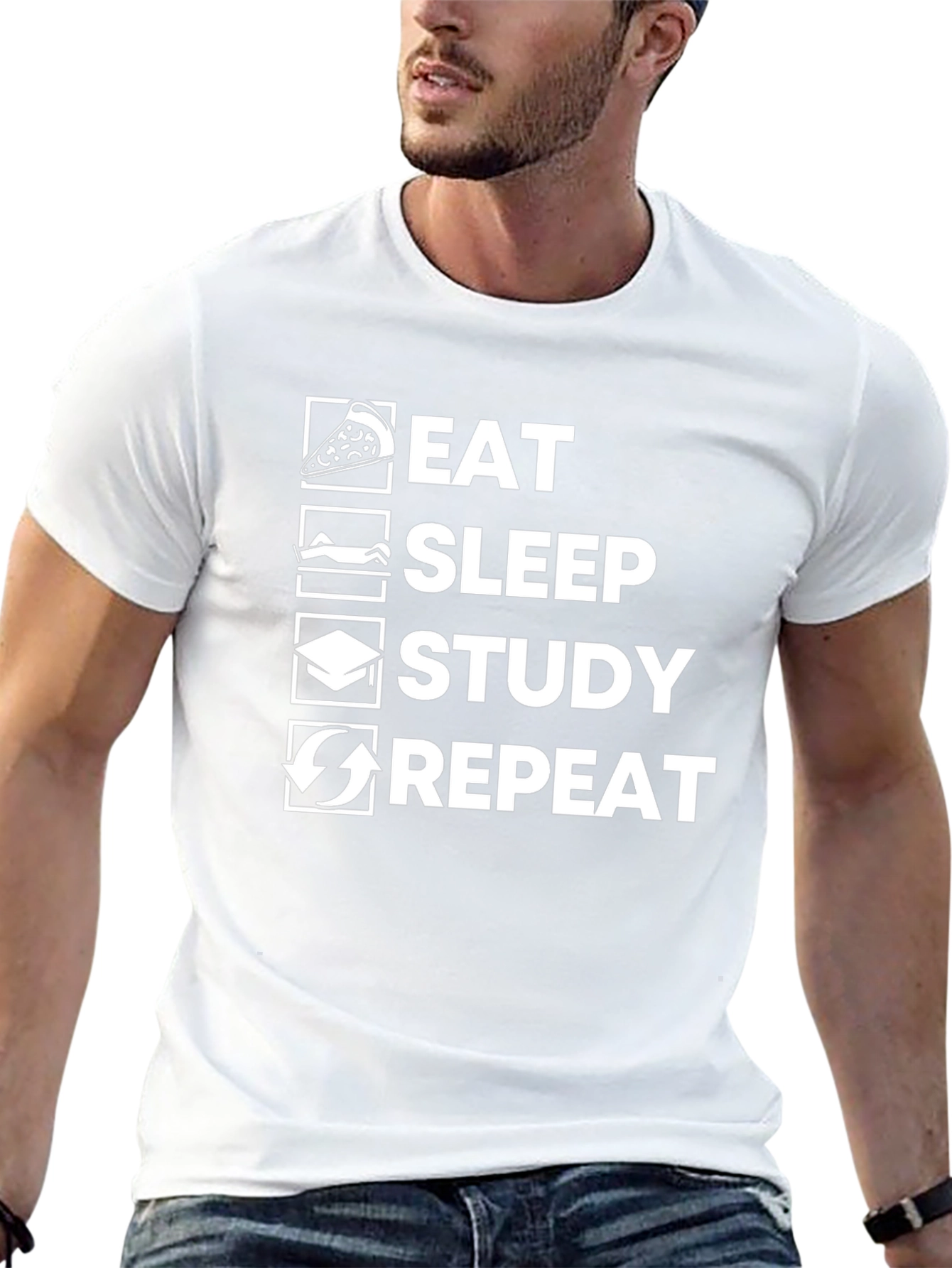 Eat Sleep Study Repeat Graphic T-Shirt