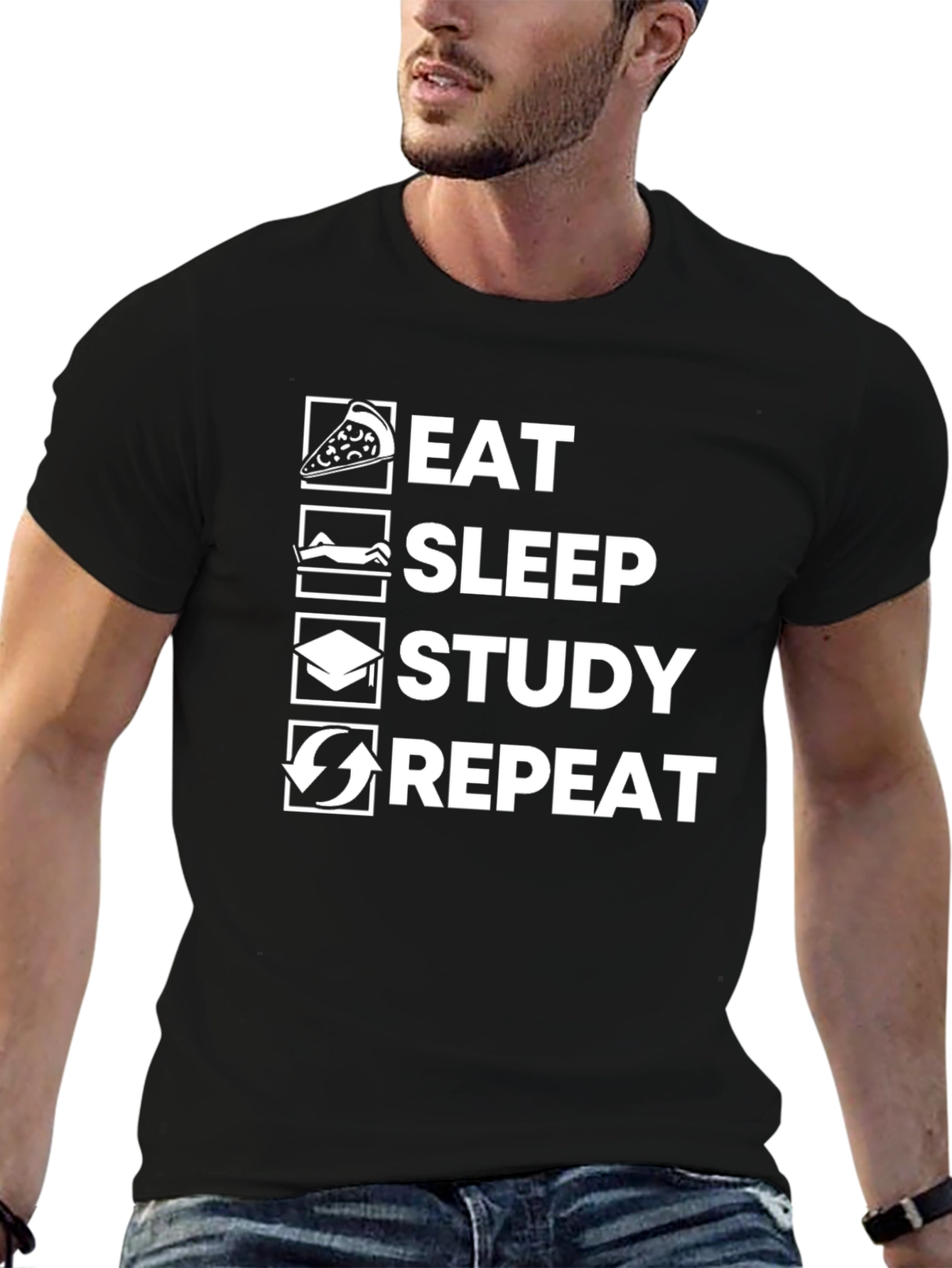 Eat Sleep Study Repeat Graphic T-Shirt