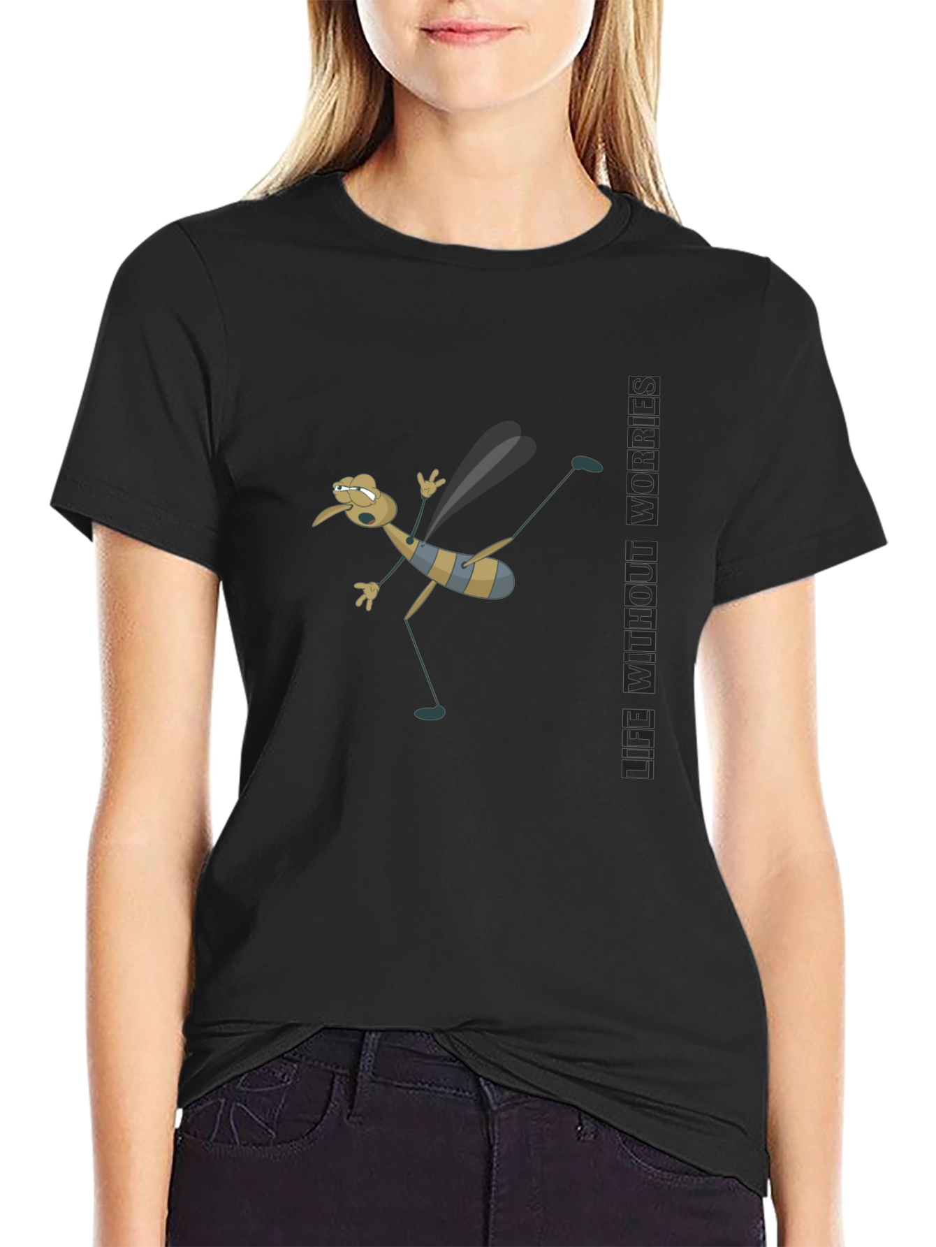 Cartoon Mosquito Humor Black T-Shirt
