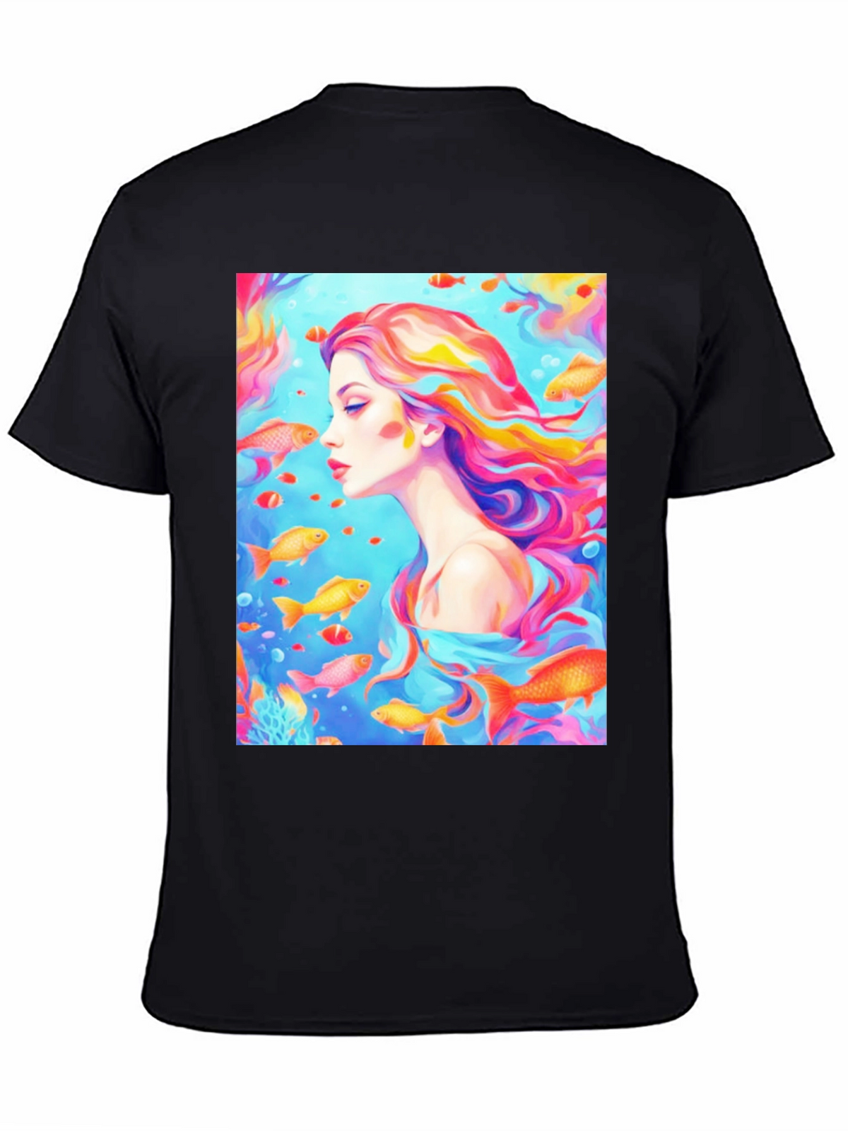 Artistic Woman and Fish Graphic T-Shirt