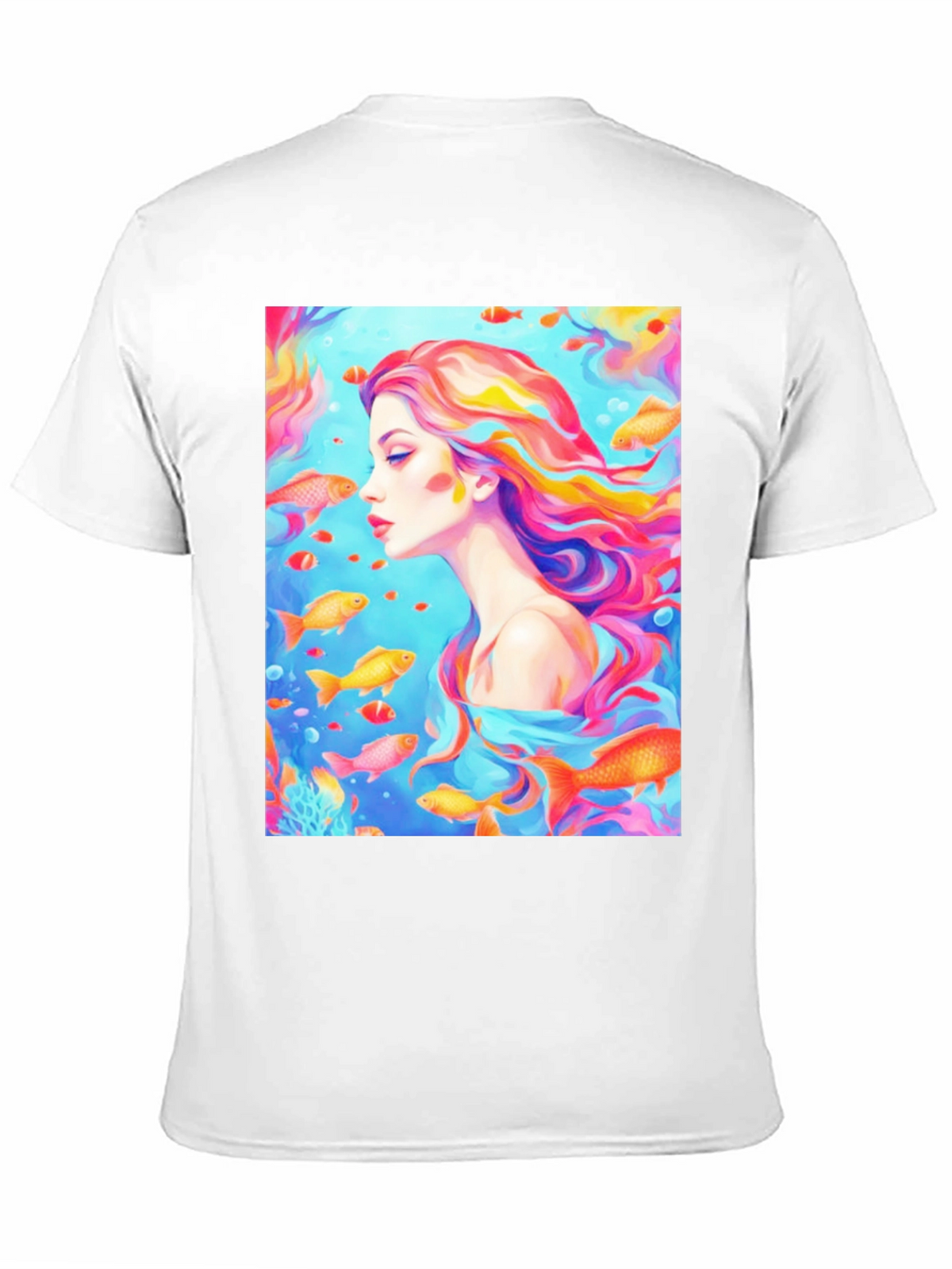 Artistic Woman and Fish Graphic T-Shirt