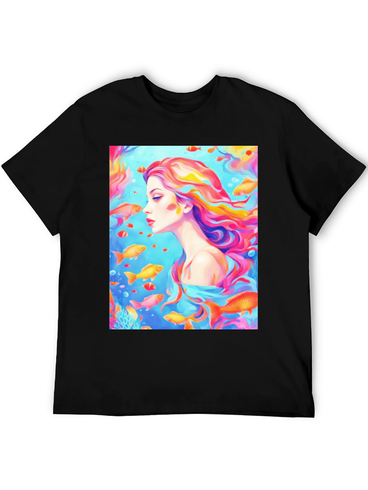 Artistic Woman and Fish Graphic T-Shirt