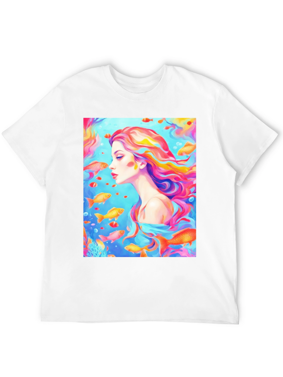 Artistic Woman and Fish Graphic T-Shirt