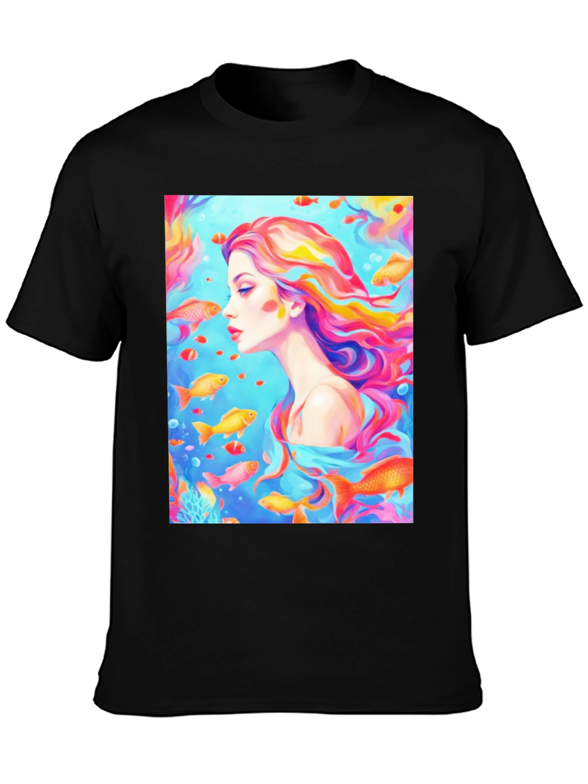 Artistic Woman and Fish Graphic T-Shirt