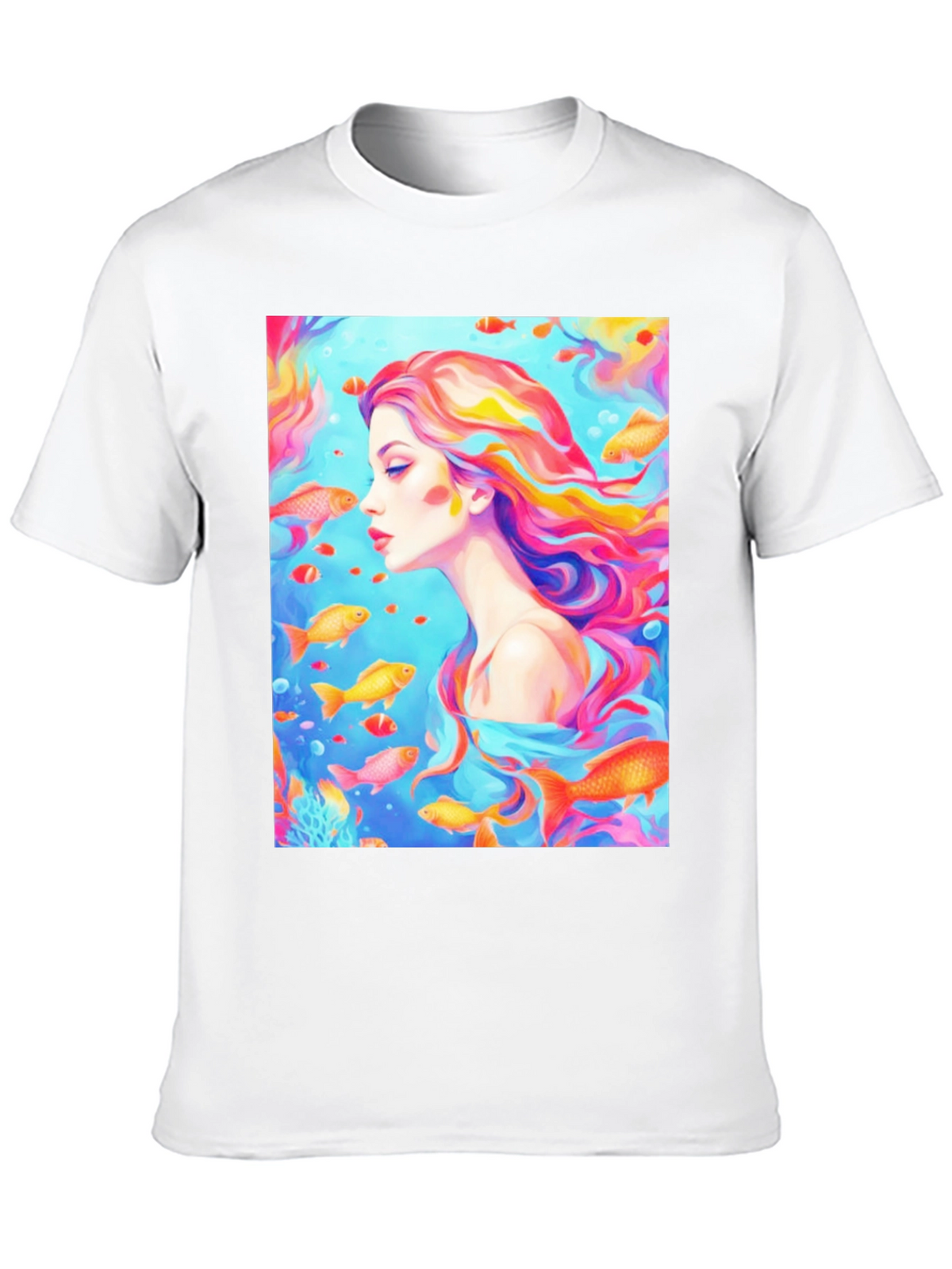 Artistic Woman and Fish Graphic T-Shirt