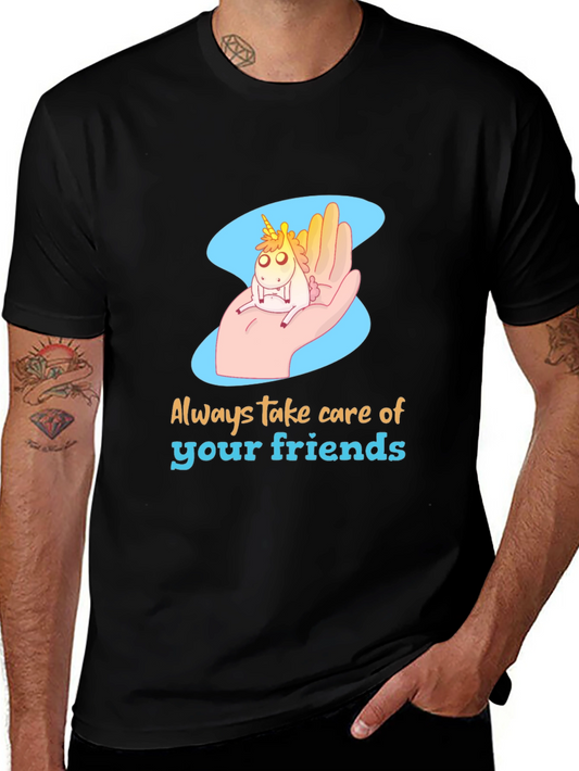 Cute Unicorn Friend T-Shirt - Black Cotton Tee