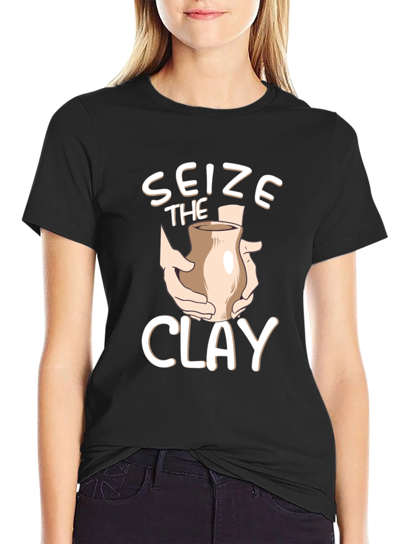 Seize the Clay Black T-Shirt Pottery Design