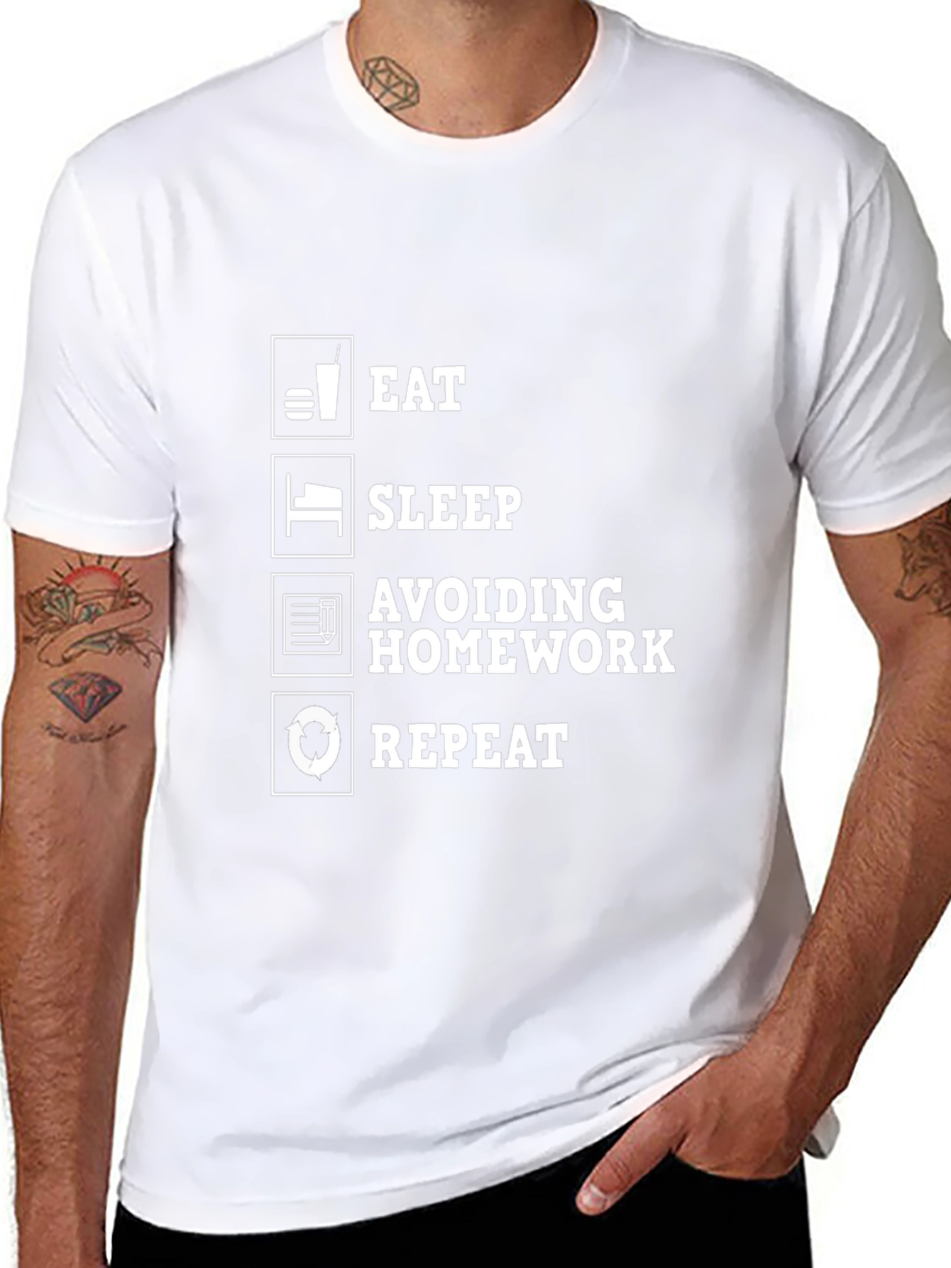 Eat Sleep Avoiding Homework Repeat Black Graphic Tee