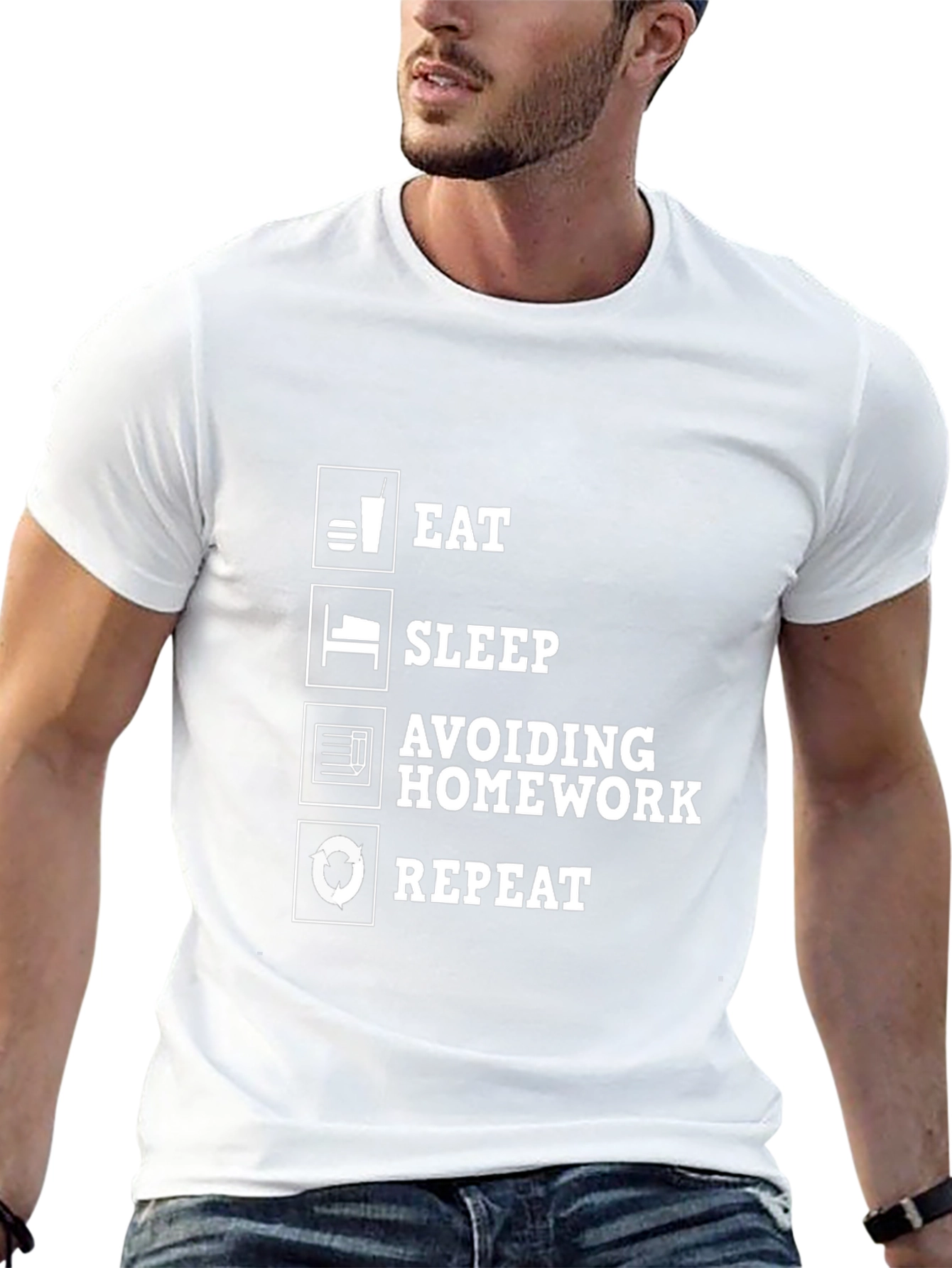 Eat Sleep Avoiding Homework Repeat Black Graphic Tee