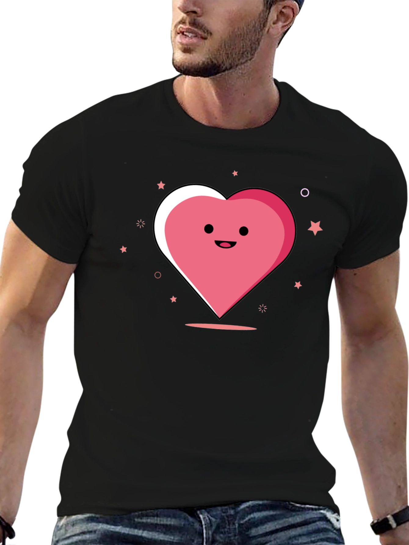 Cute Heart Graphic Black T-Shirt