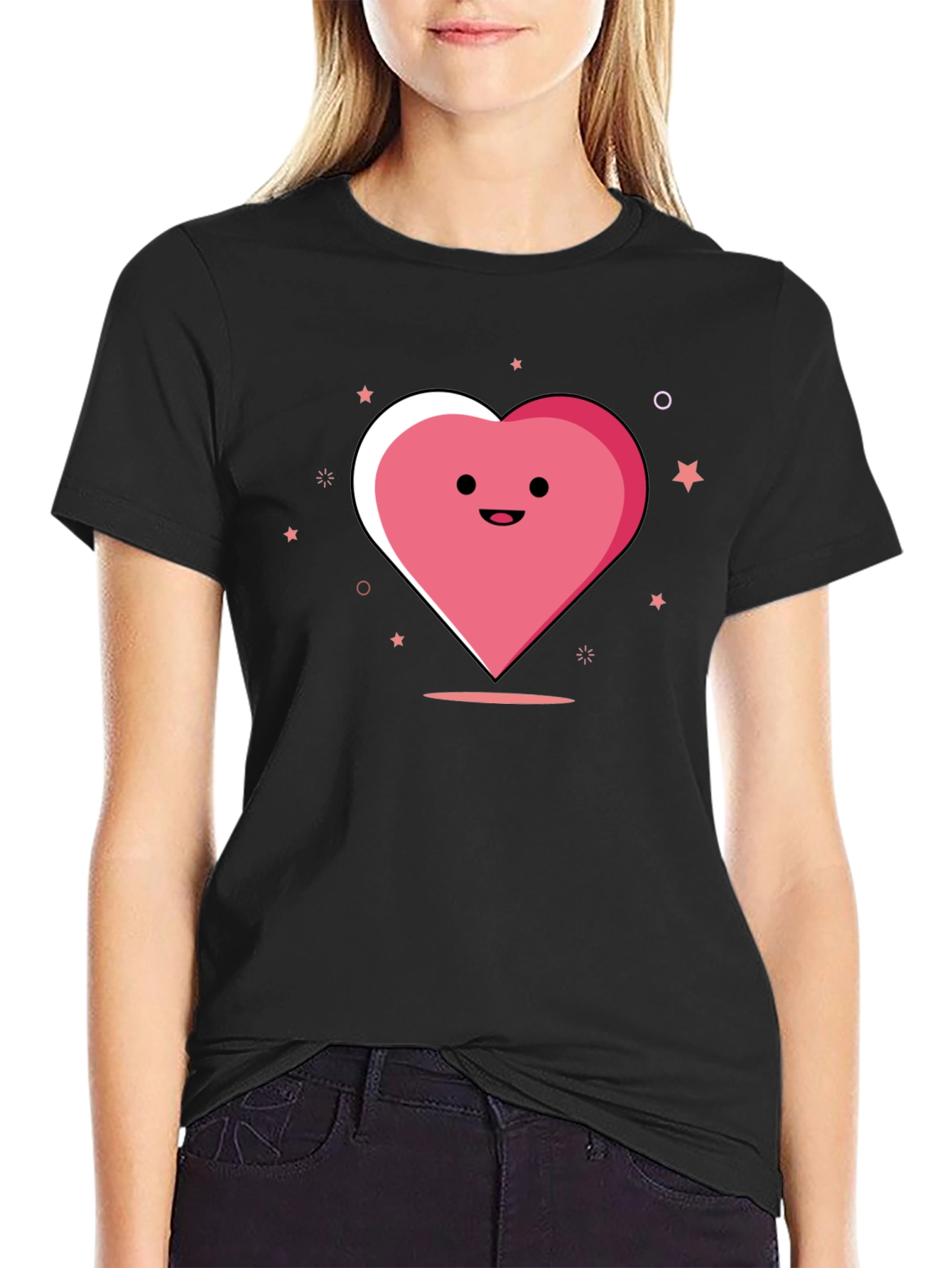 Cute Heart Graphic Black T-Shirt