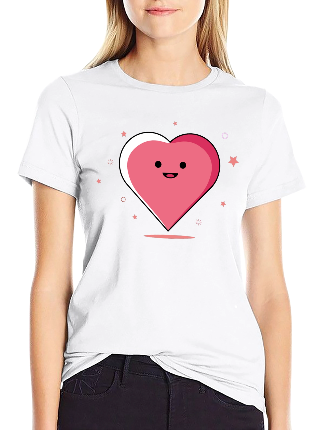 Cute Heart Graphic Black T-Shirt