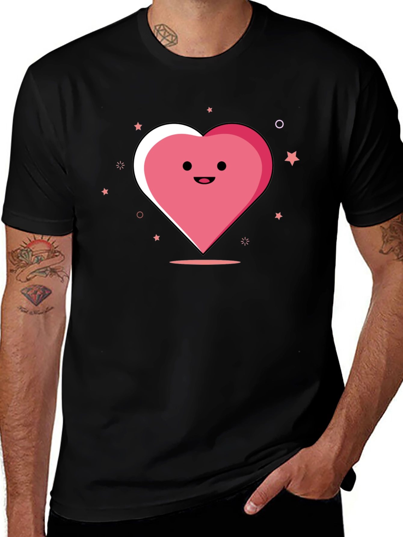 Cute Heart Graphic Black T-Shirt