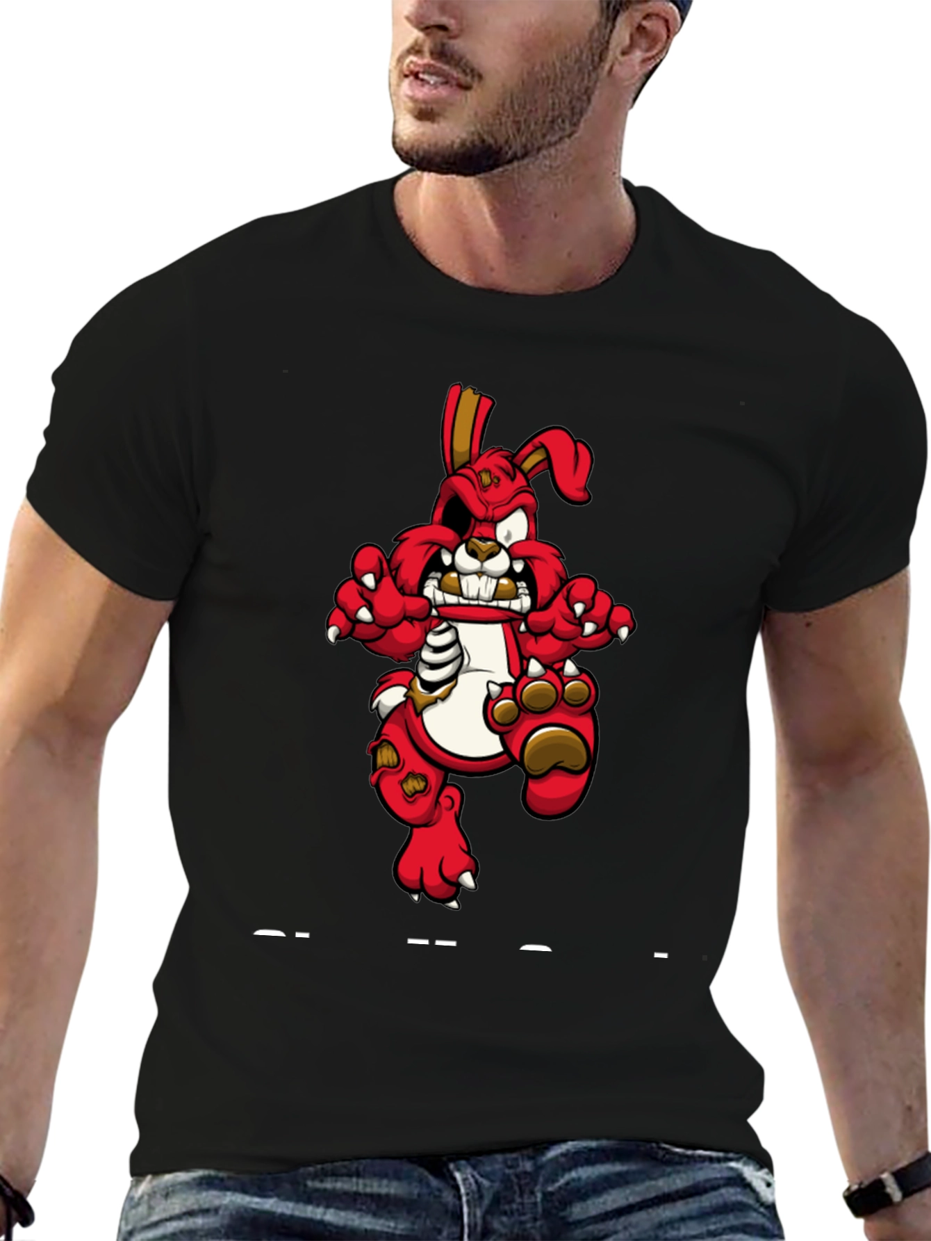 Zombie Bunny Graphic T-Shirt - Black Cotton Tee