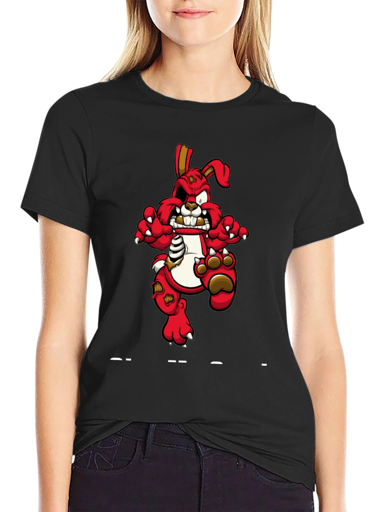 Zombie Bunny Graphic T-Shirt - Black Cotton Tee