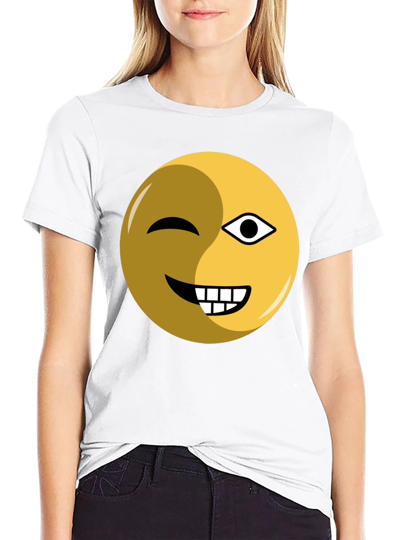 Winking Emoji Graphic Tee - Black Cotton Blend