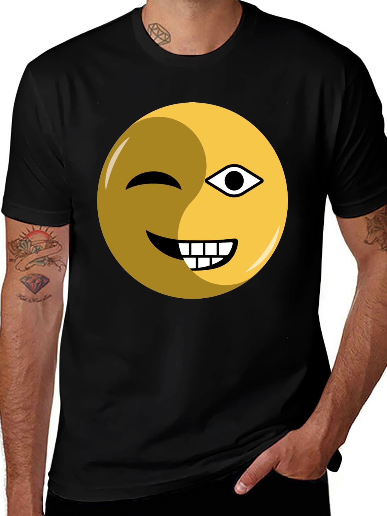 Winking Emoji Graphic Tee - Black Cotton Blend