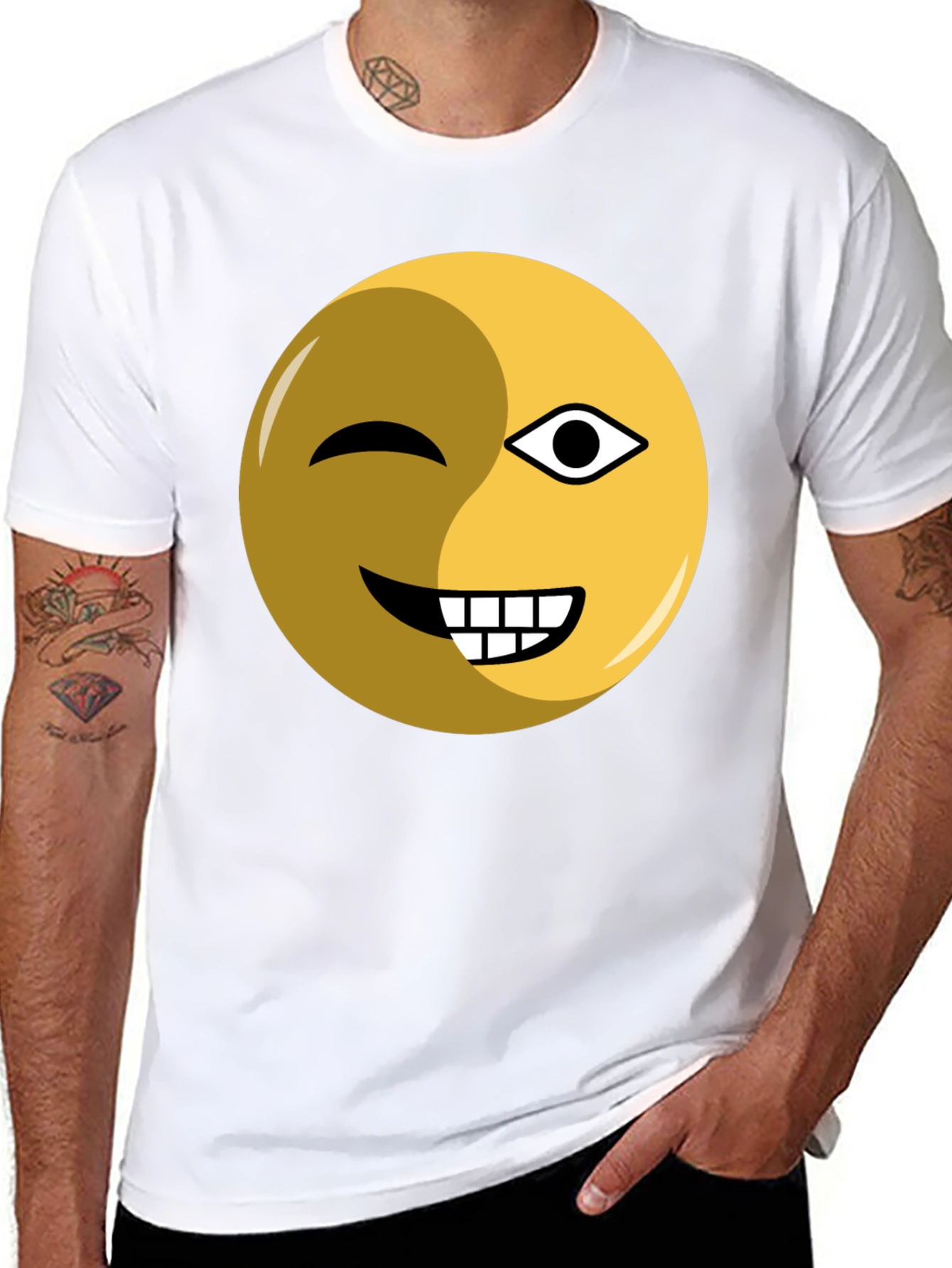 Winking Emoji Graphic Tee - Black Cotton Blend