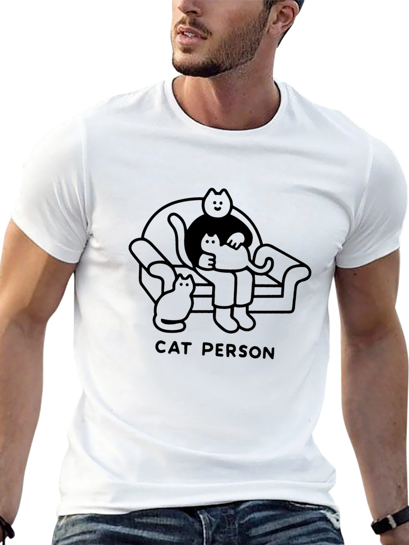 Cat Person Graphic T-Shirt - Black