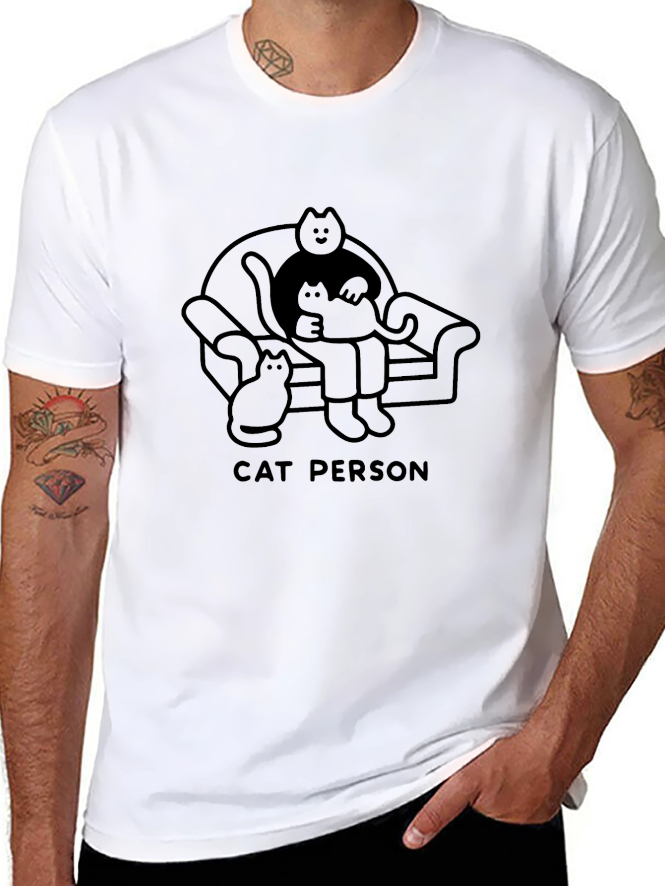 Cat Person Graphic T-Shirt - Black