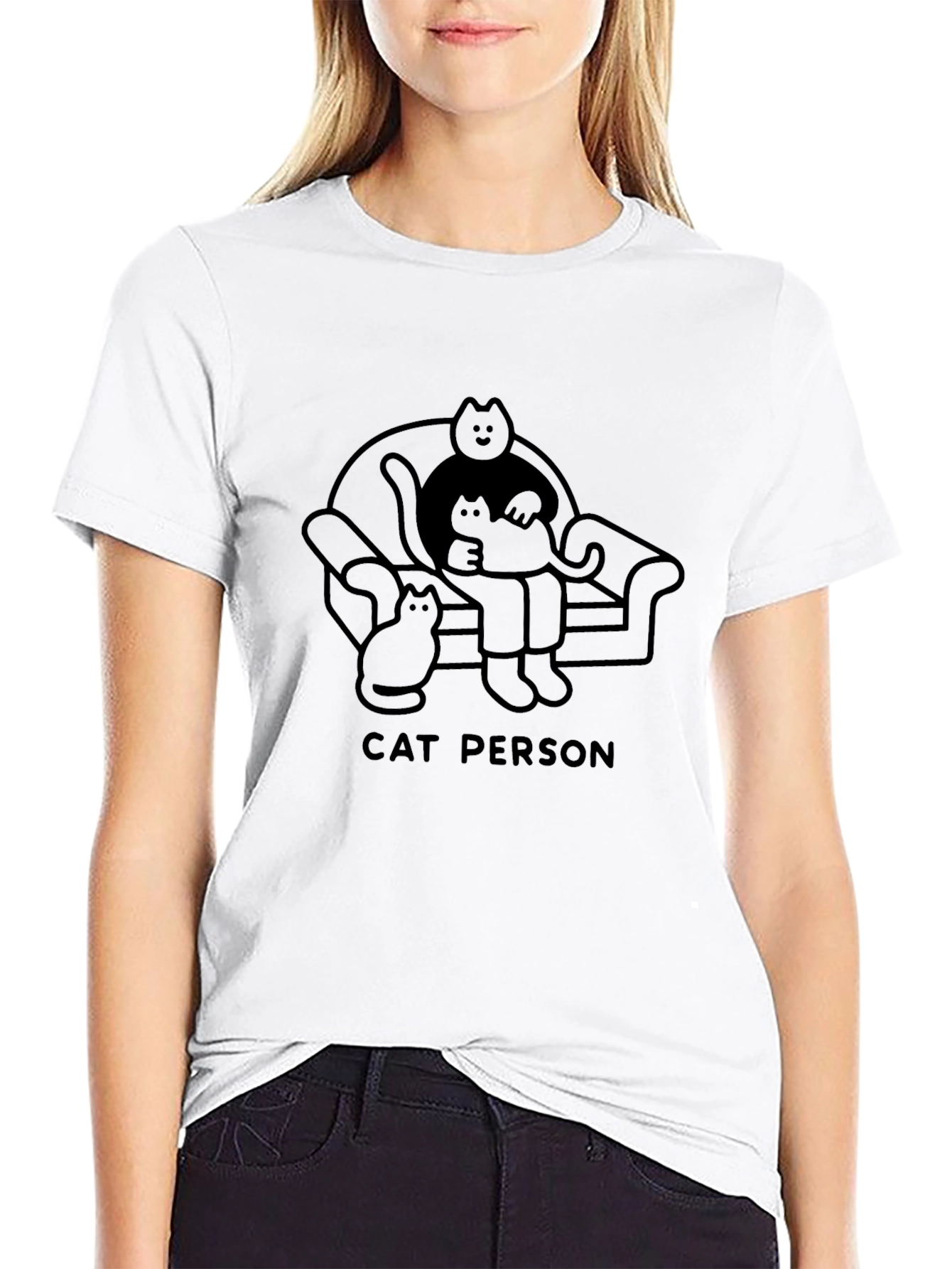 Cat Person Graphic T-Shirt - Black