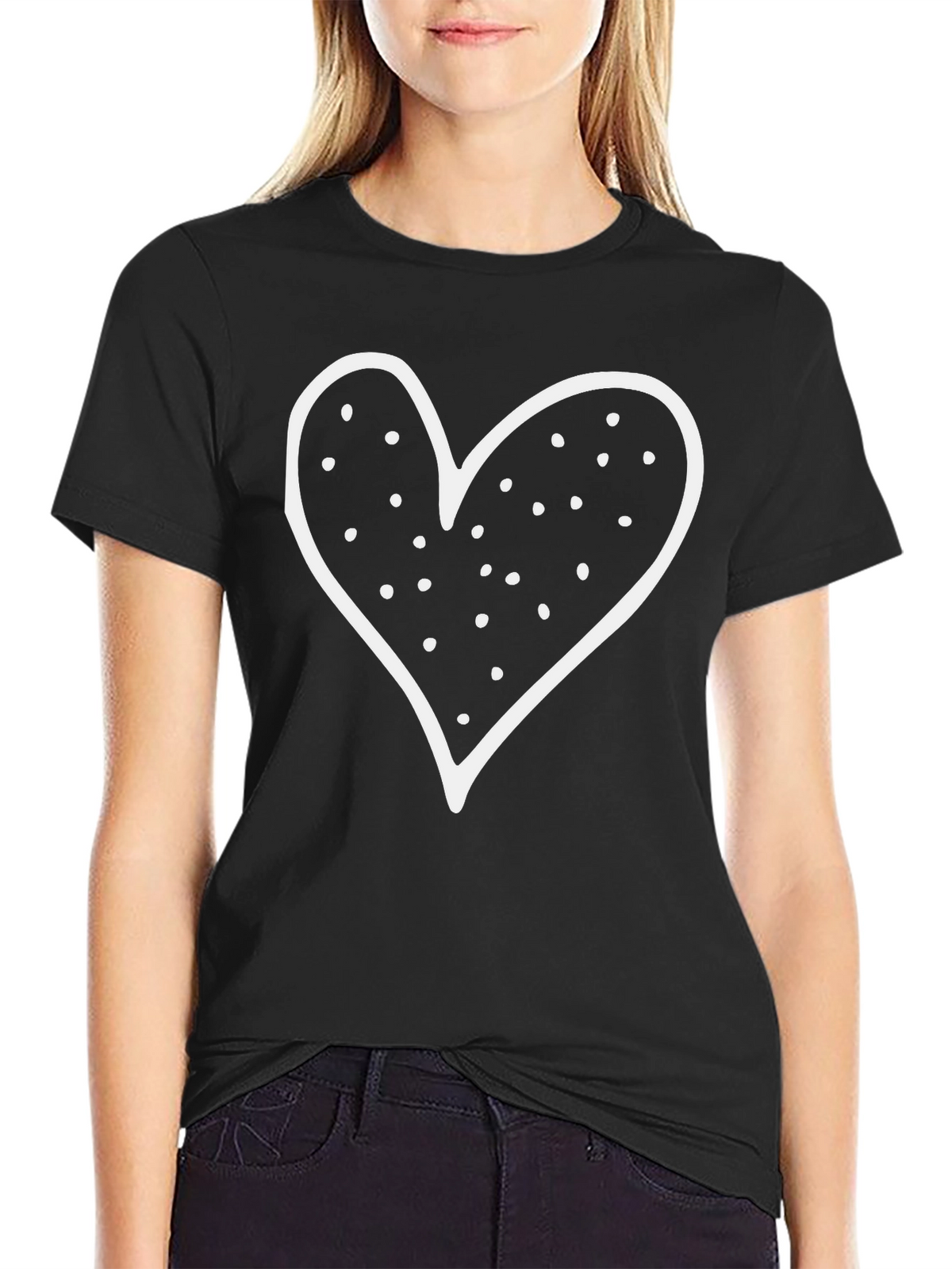 Heart Graphic Black Crew Neck T-Shirt