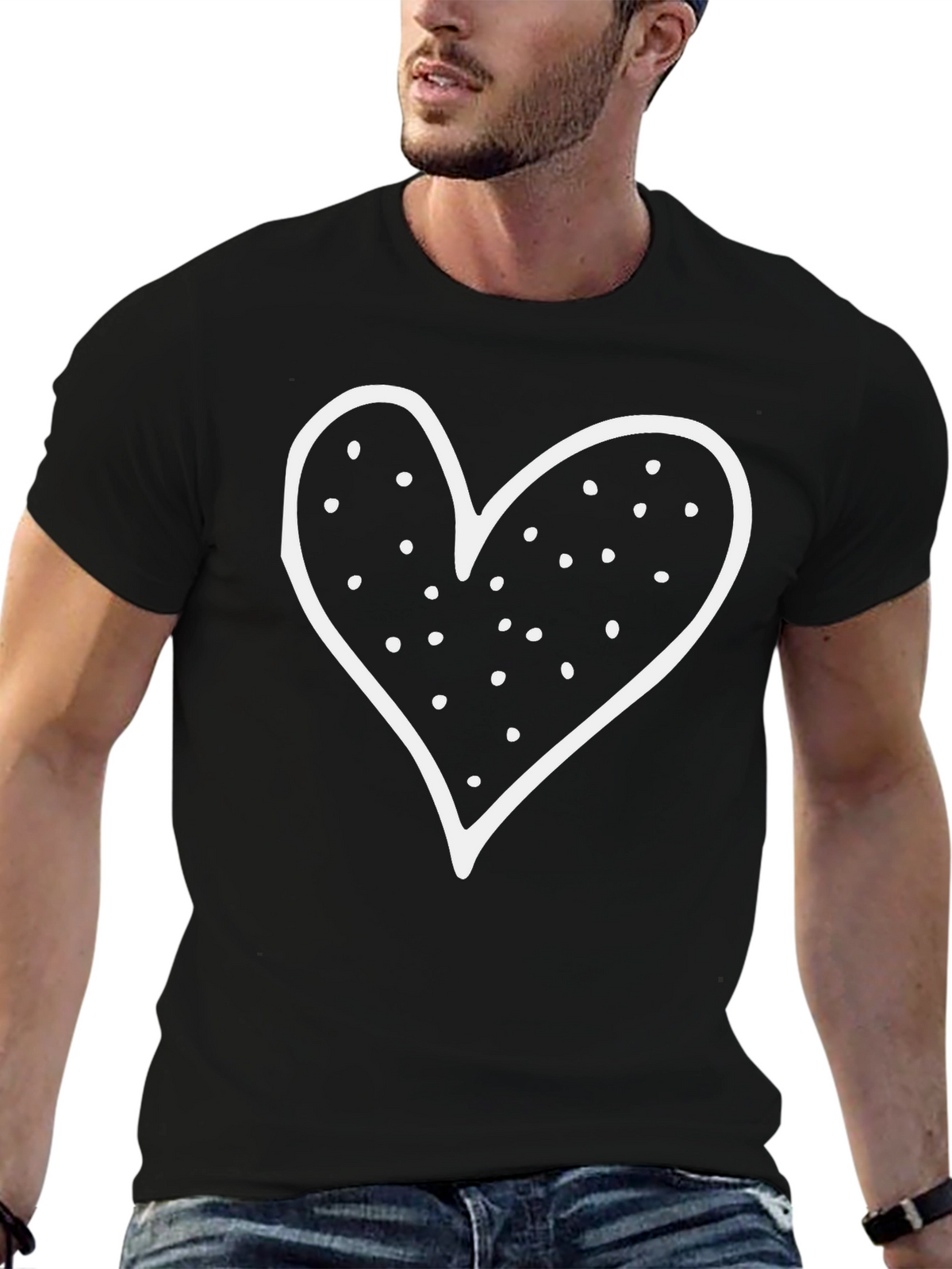 Heart Graphic Black Crew Neck T-Shirt