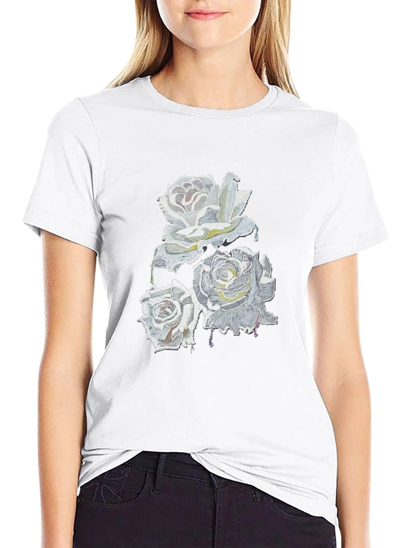 Roses Drip Graphic Black T-Shirt