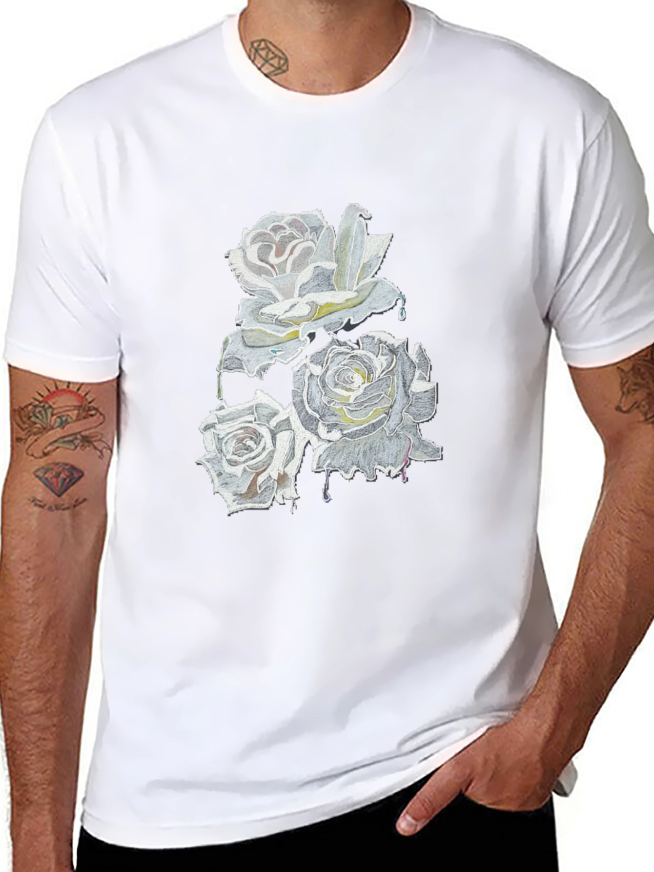 Roses Drip Graphic Black T-Shirt