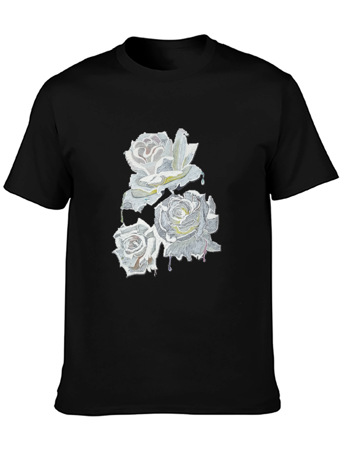 Roses Drip Graphic Black T-Shirt