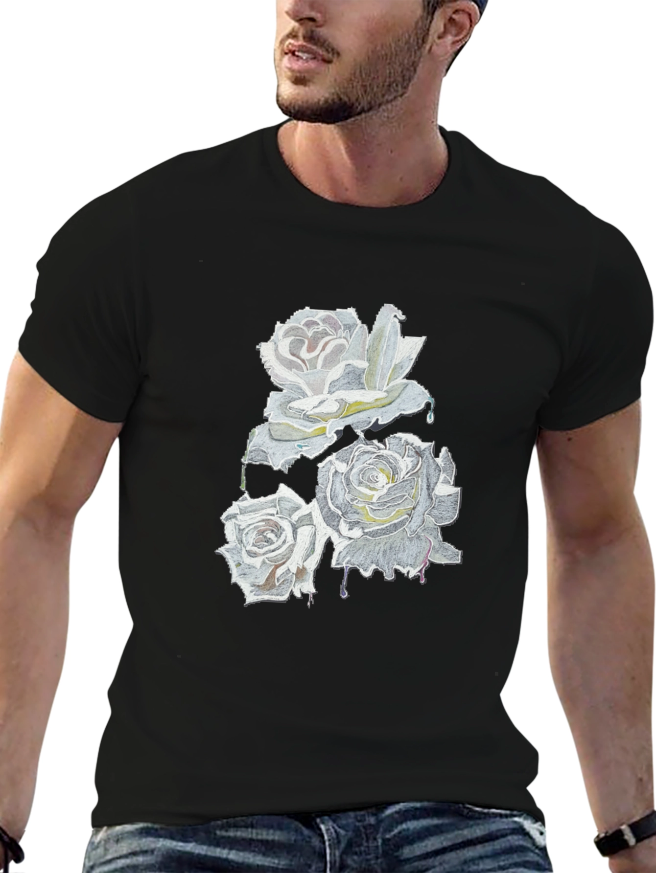 Roses Drip Graphic Black T-Shirt
