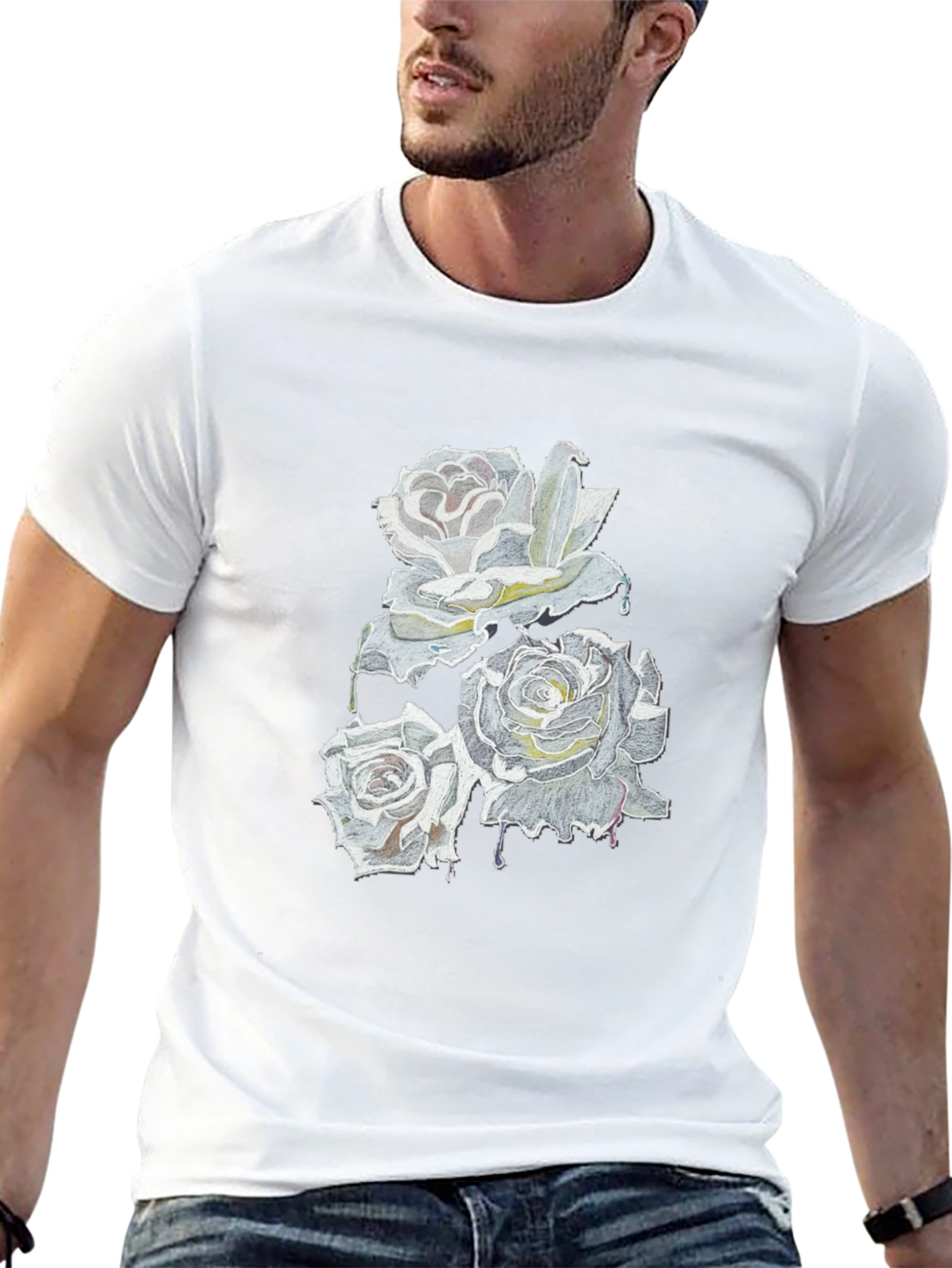 Roses Drip Graphic Black T-Shirt