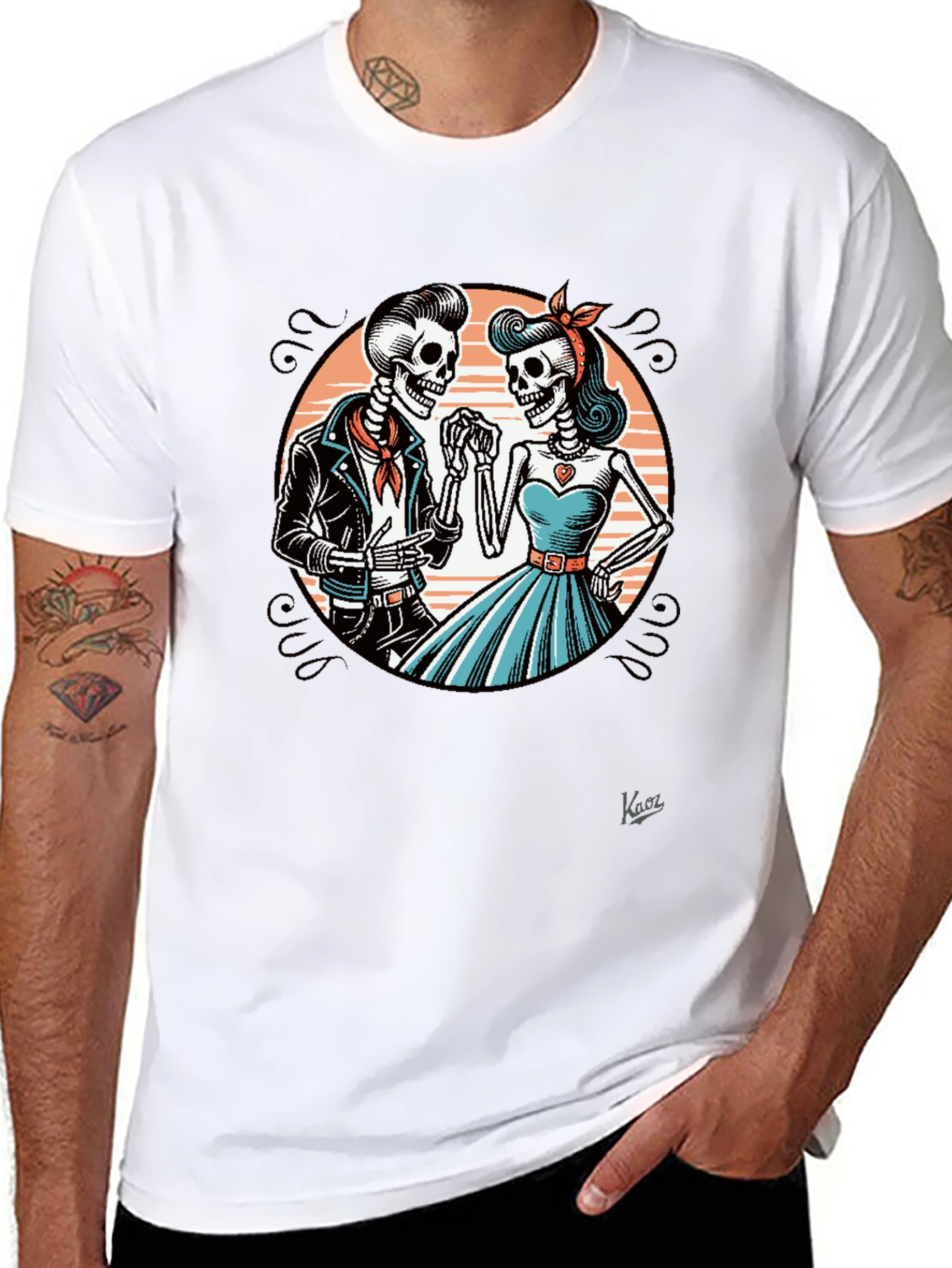 Rockabilly Skeleton Couple Graphic Tee