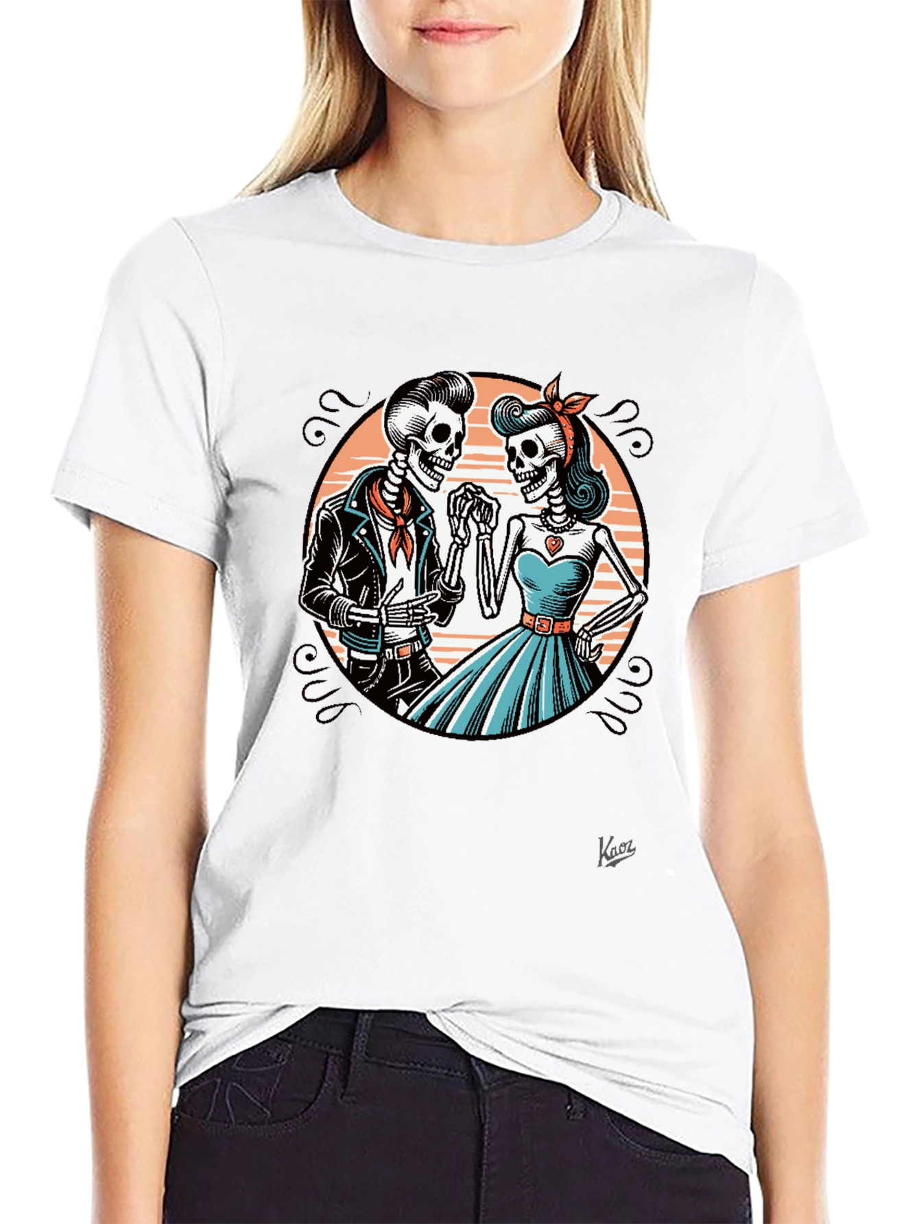 Rockabilly Skeleton Couple Graphic Tee