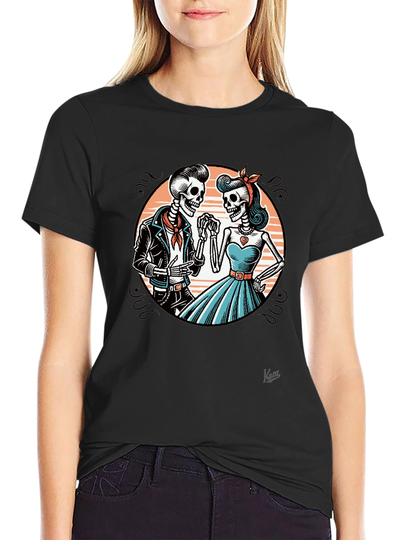 Rockabilly Skeleton Couple Graphic Tee